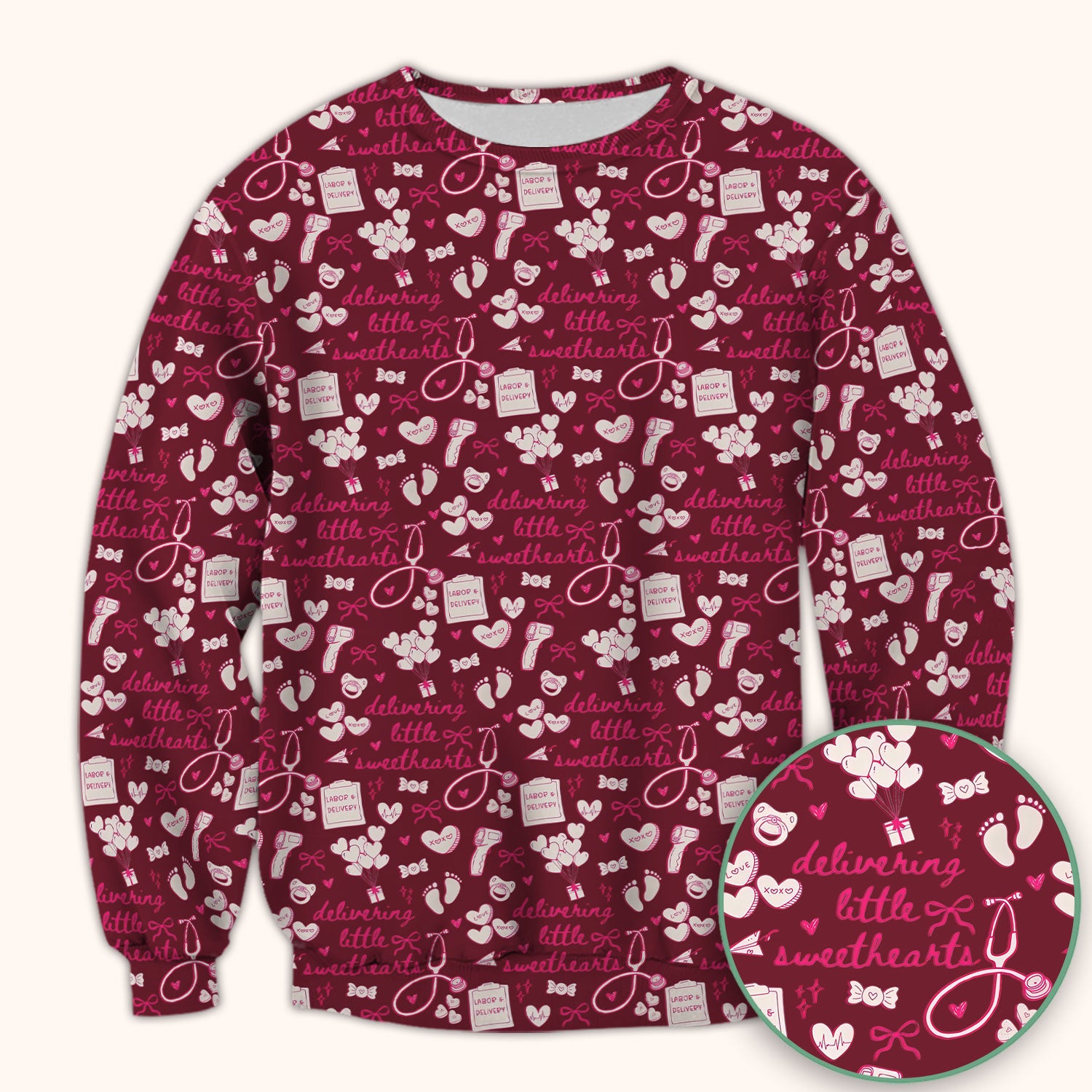 Valentine Labor And Delivery Scrub Top, XOXO Pattern Scrub Shirt, Breathable Fabrics Nursing Uniform For Women