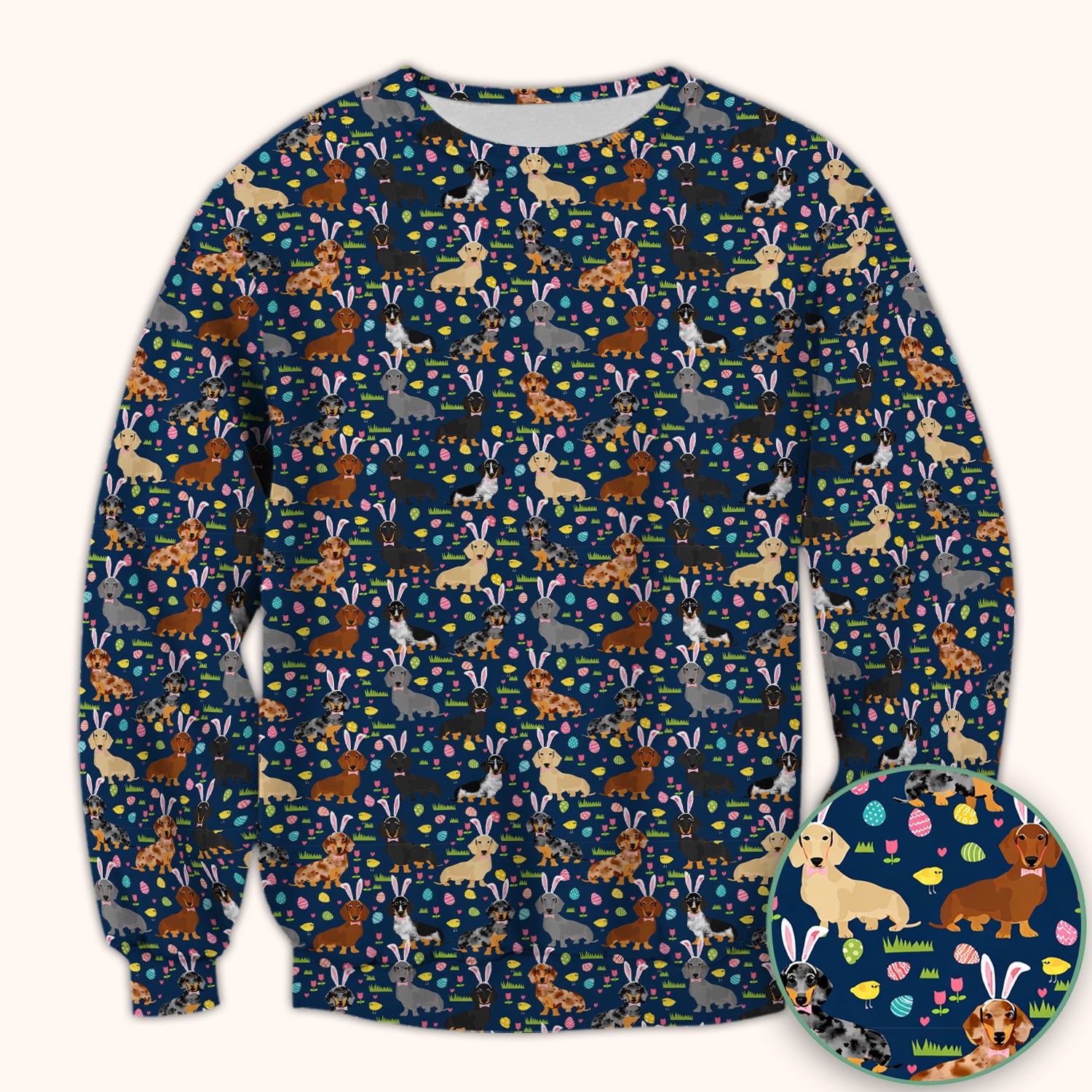 Easter Dachshund Dog Pattern Scrub Top, Comfortable Scrubs for Nurses