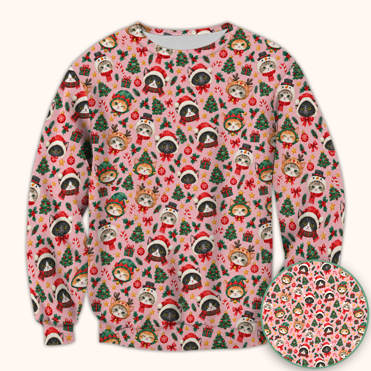 Christmas Cats And Trees Pattern Scrub Top, Comfortable Scrubs for Nurses