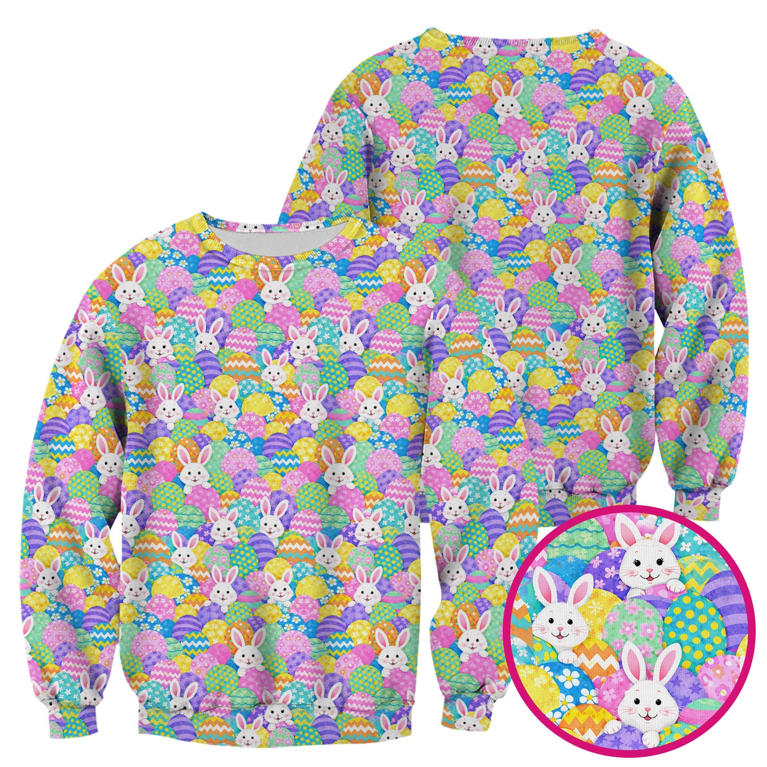 Easter Bunny Colorful Egg Pattern Print Scrub Top, Comfortable Scrubs for Nurses