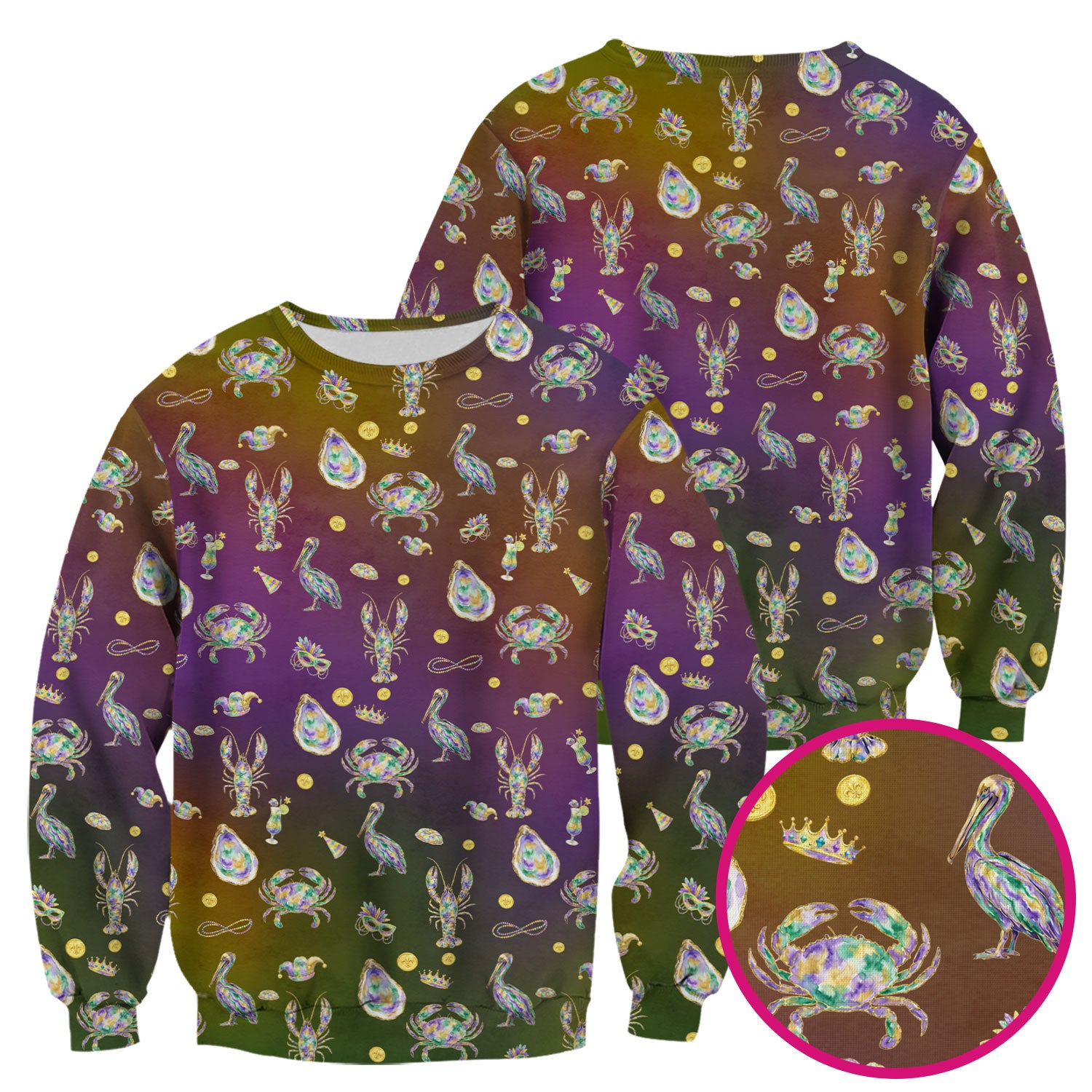 Mardi Gras Seafood Nurse Scrub Top, Comfortable Uniform Scrubs For Nursing