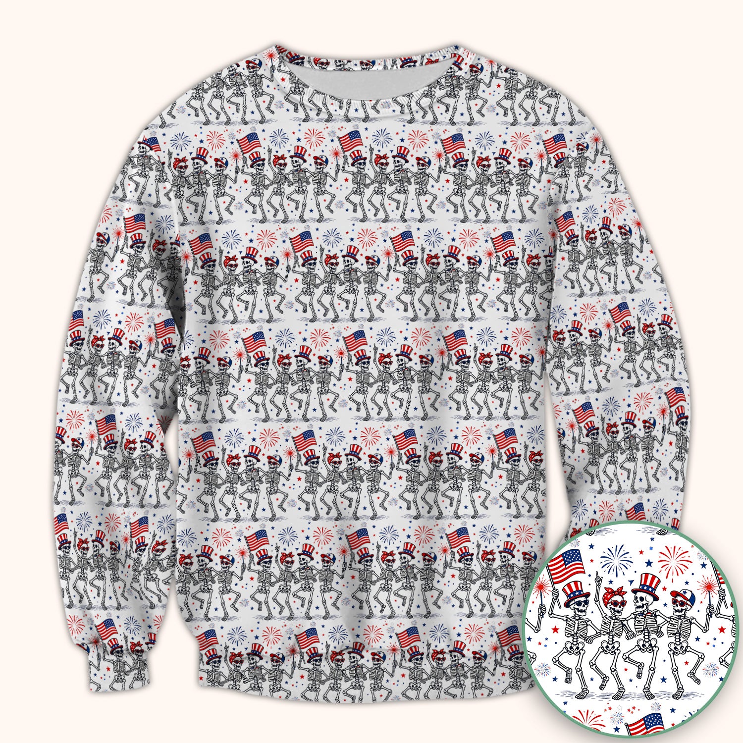 Funny Patriotic Skeleton Pattern, July 4 Medical Scrub Top, Comfortable Scrubs for Nurses