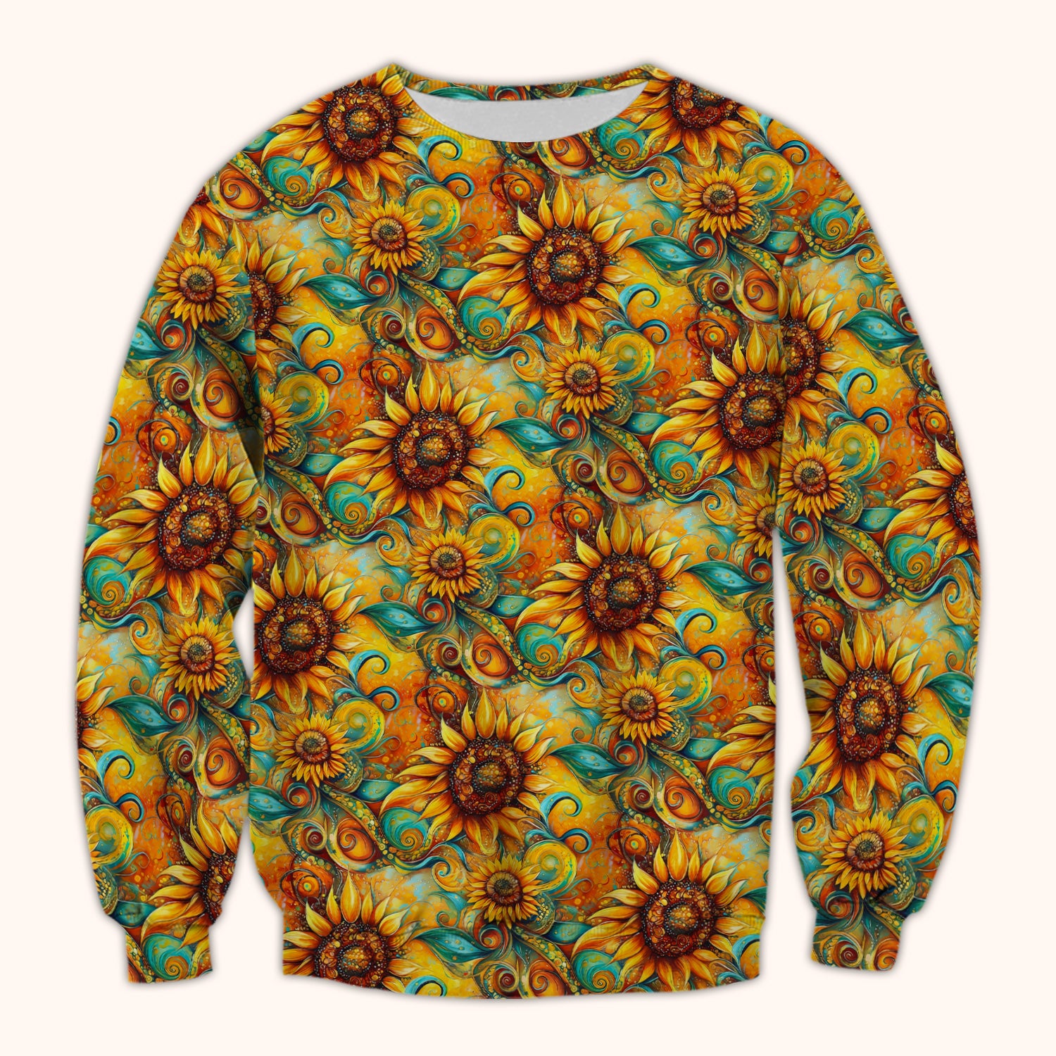 Sunflower Swirl Floral Pattern Scrub Top, Comfortable Scrubs for Nurses