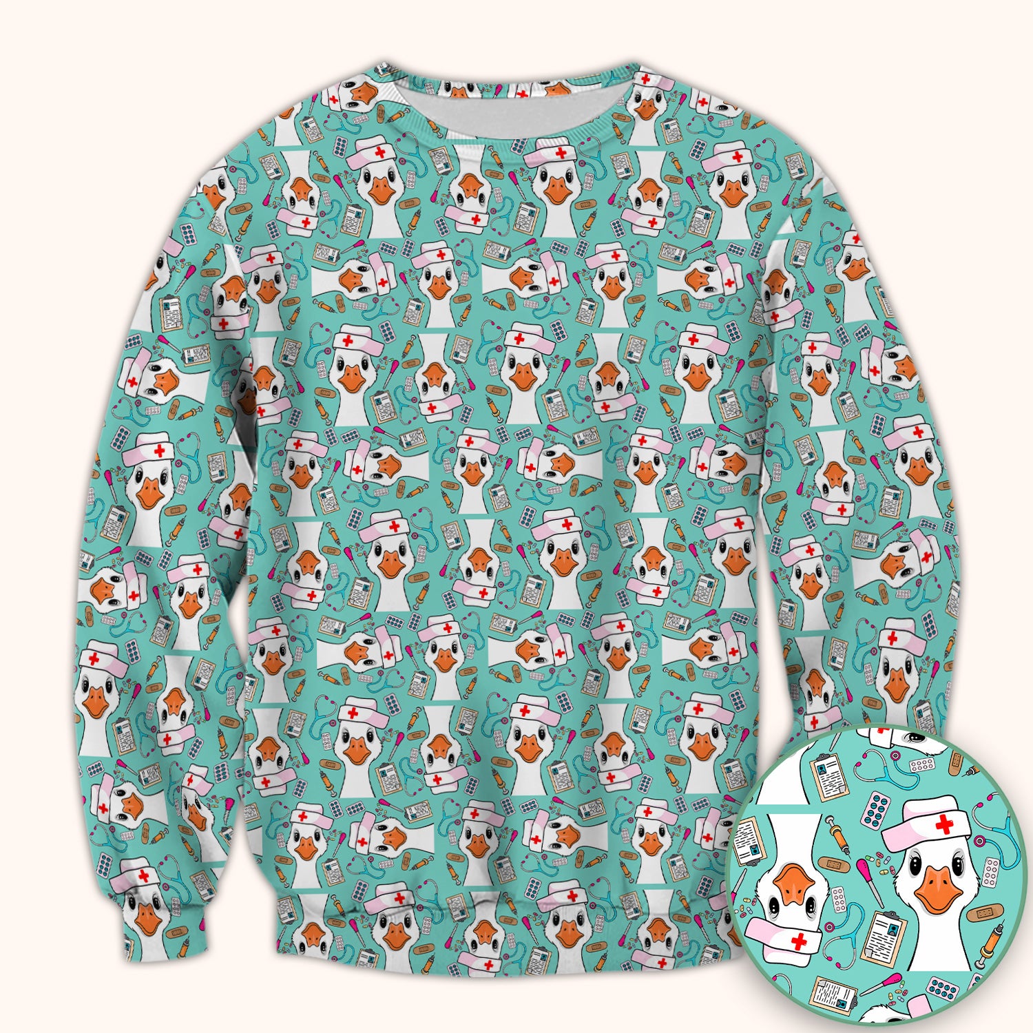 Duck Wearing Hat With Medical Tools Scrub Top, Breathable Fabrics Nursing Uniform