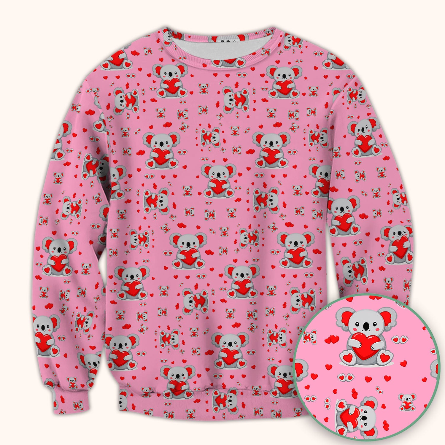 Valentine Cute Koala Heart Pattern Nurse Shirt, Comfortable Scrubs for Nurses