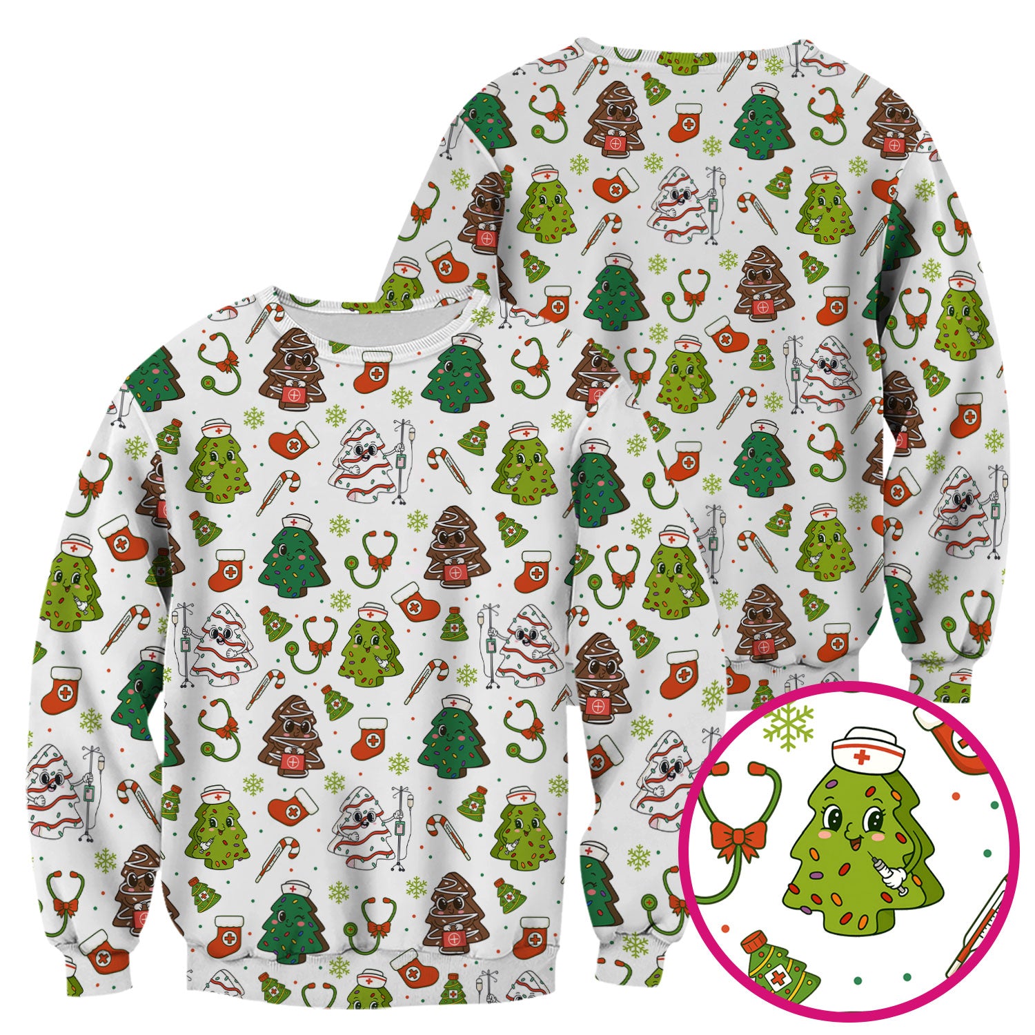 Funny Christmas Nurse Scrub Top - Adorable Tree Pattern Holiday Shirt - Cute Gift for Women RN LPN CNA