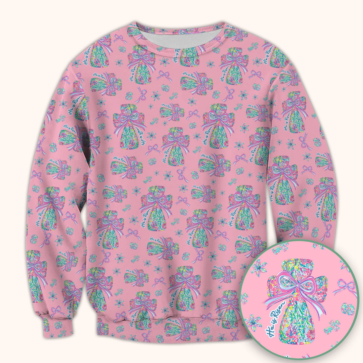 Colorful Bow Pattern Scrub Top, Breathable Fabrics Nursing Uniform