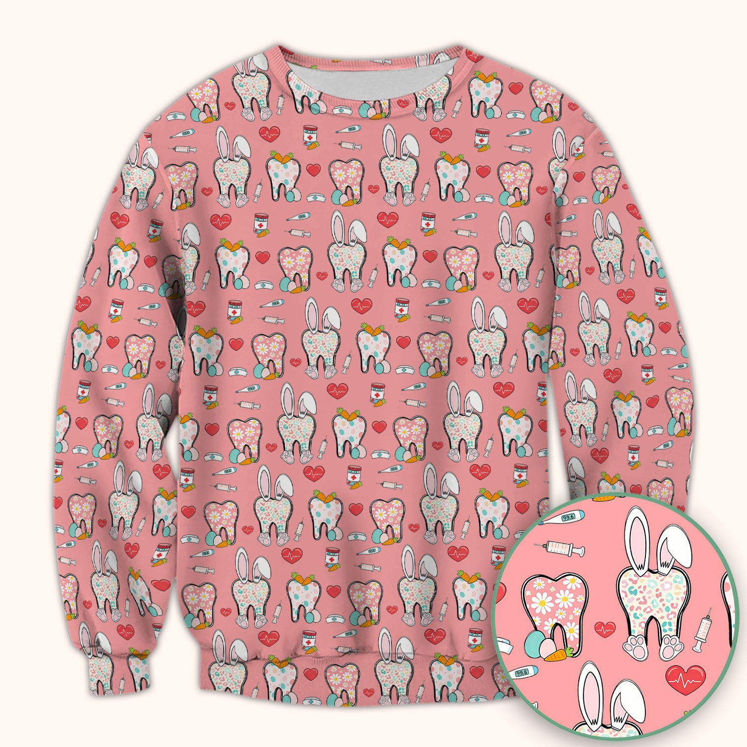 Playful Bunny Dentist Illustration Medical Scrub Top, Comfortable Scrubs for Nurses, Easter