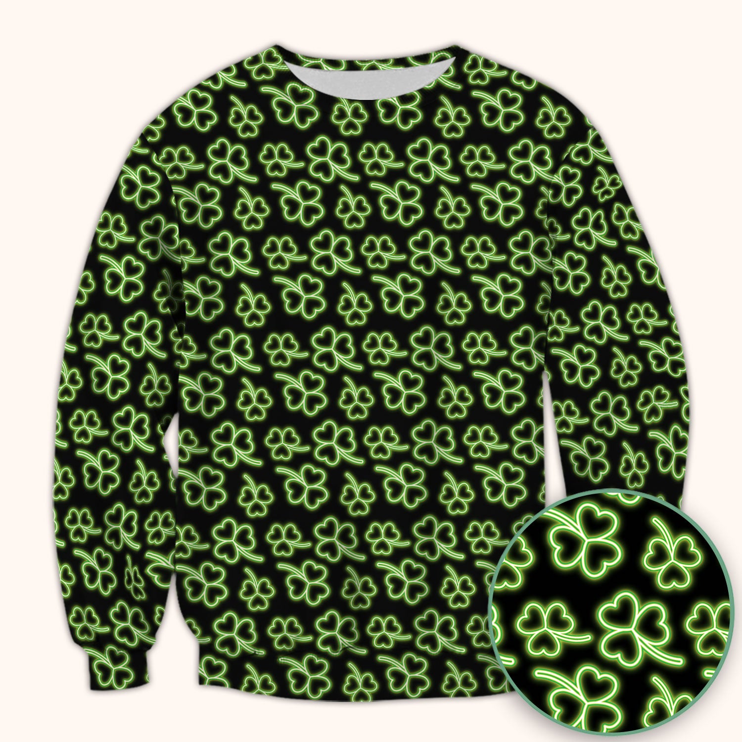 Neon Shamrock Nurse Scrub Top, St. Patrick’s Day Glow Green Pattern Pattern Shirt,  Breathable Fabrics Nursing Uniform