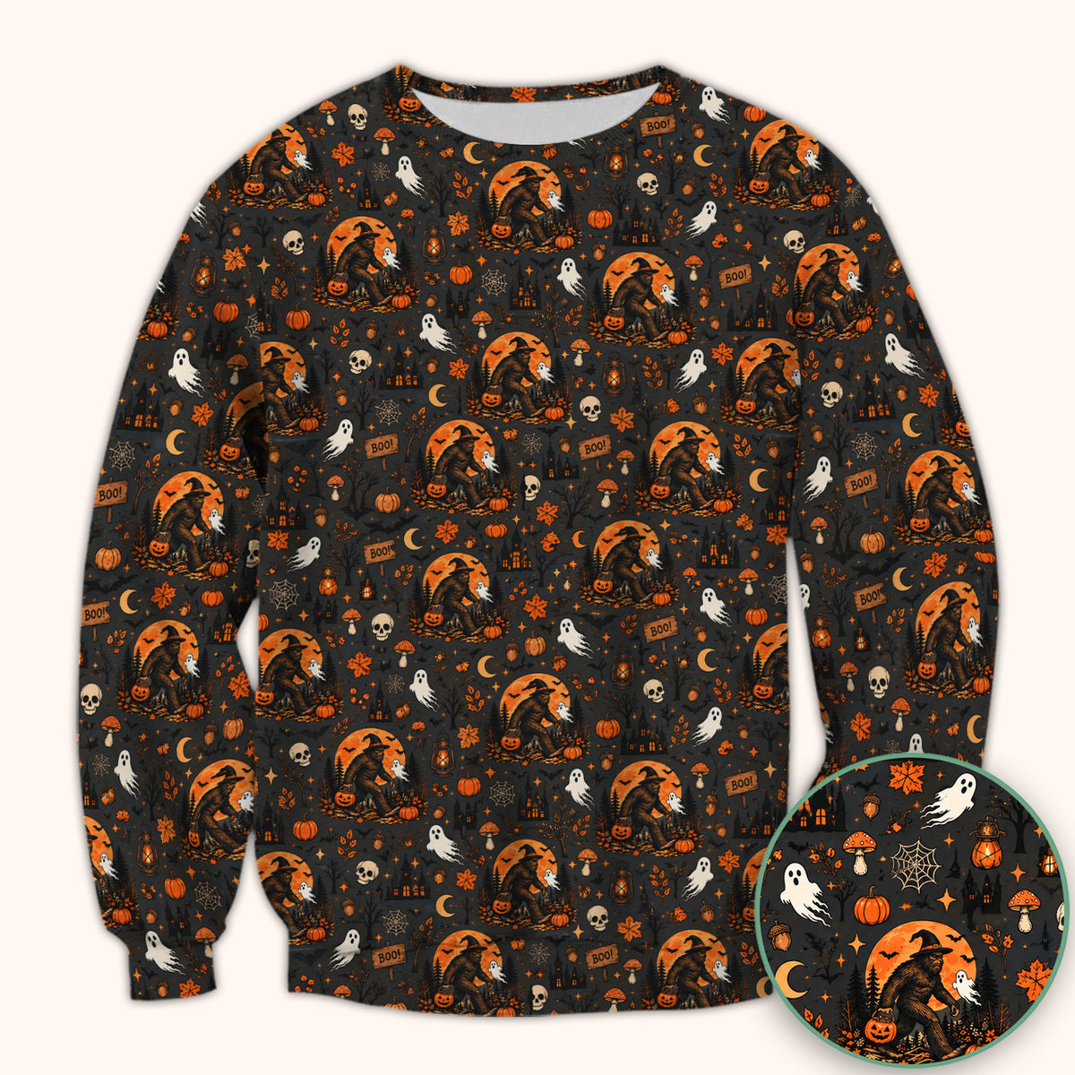 Halloween Bigfoot Ghost with Pumpkin Scrub Top, Comfortable Scrubs for Nurses
