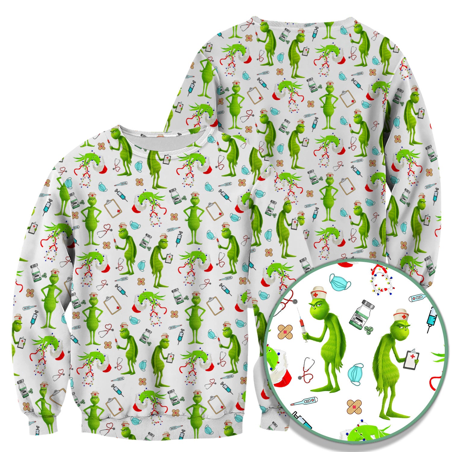 Custom Grinch Nurse Scrub Top - Funny Christmas Scrub Shirt Multi Color - Cute Holiday Nursing Workwear with Pockets