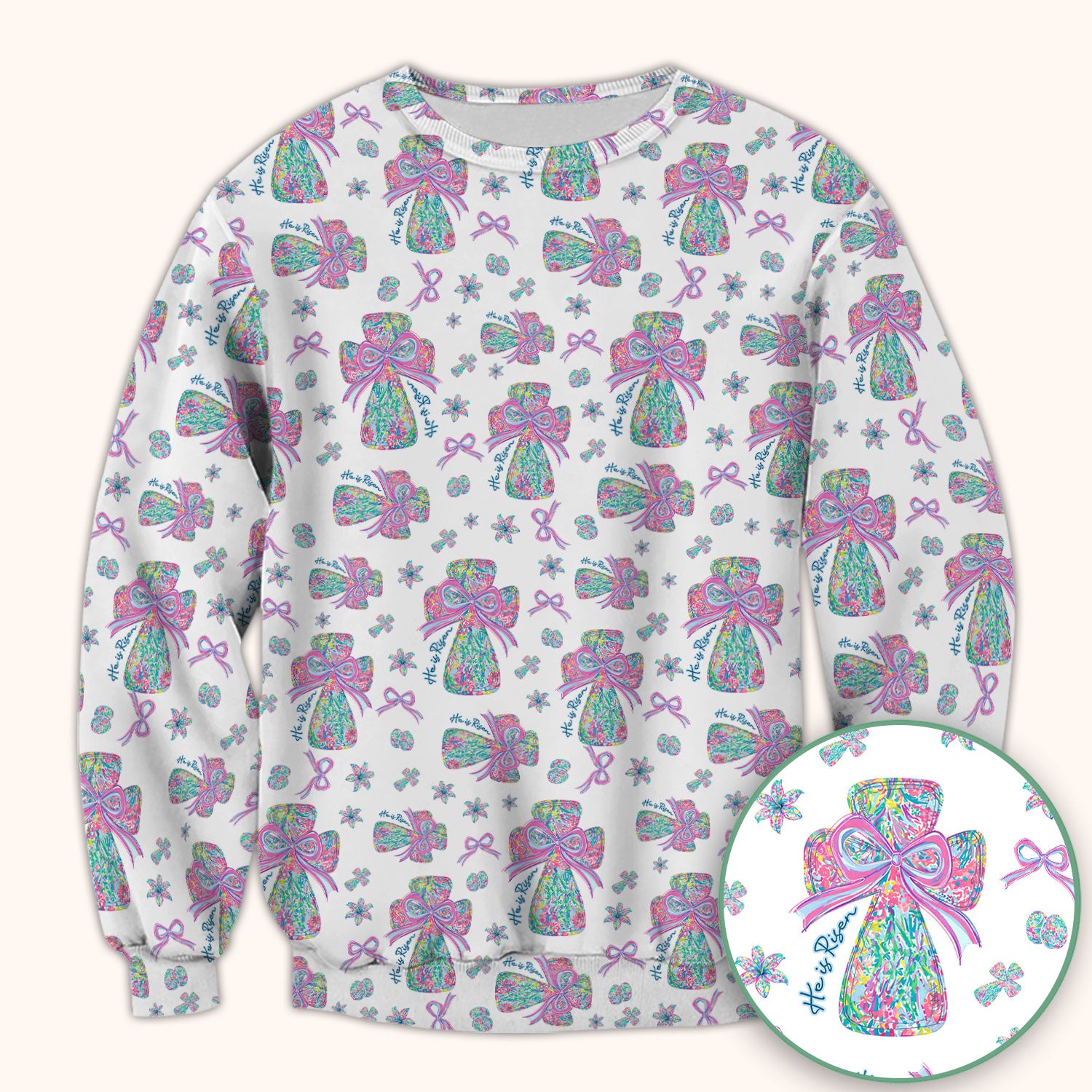 Colorful Bow Pattern Scrub Top, Breathable Fabrics Nursing Uniform