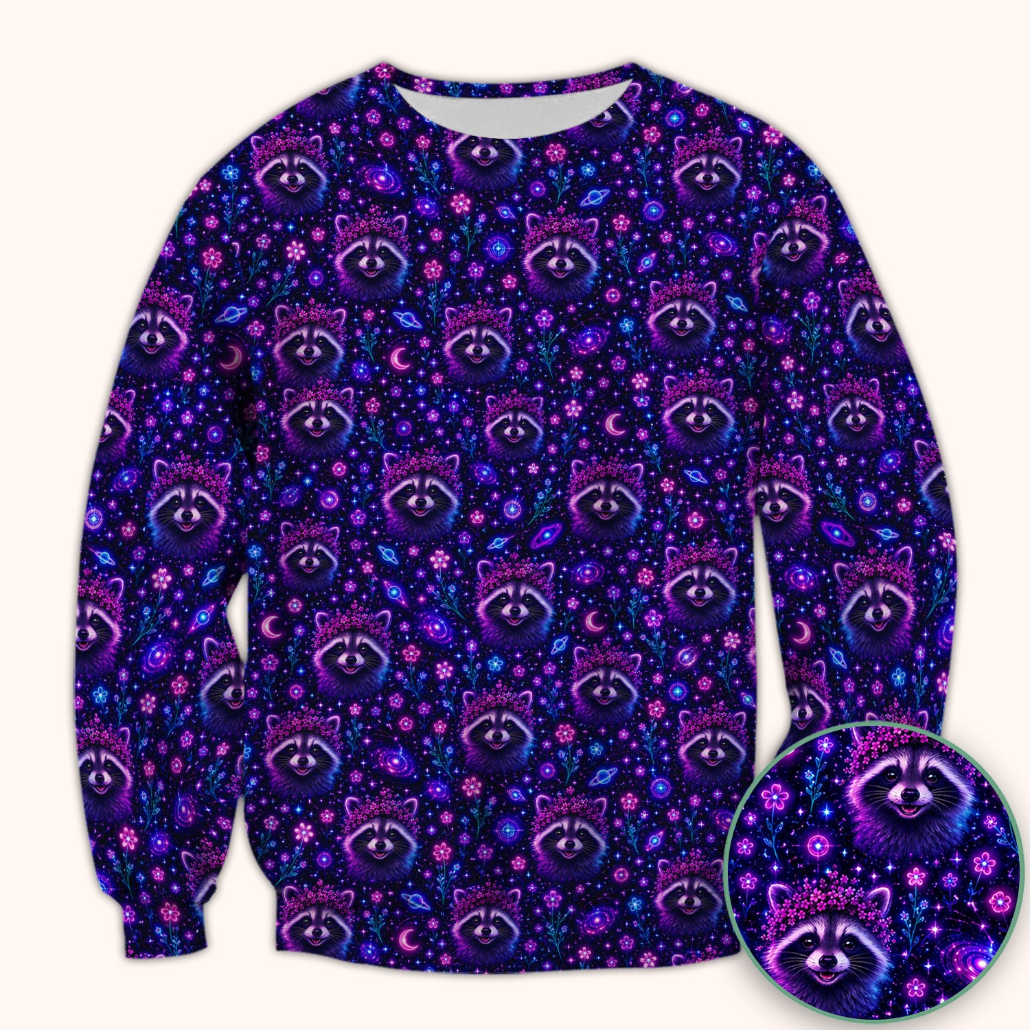 Galaxy Raccoon Nurse Pattern Scrub Top, Comfortable Scrubs for Nurses