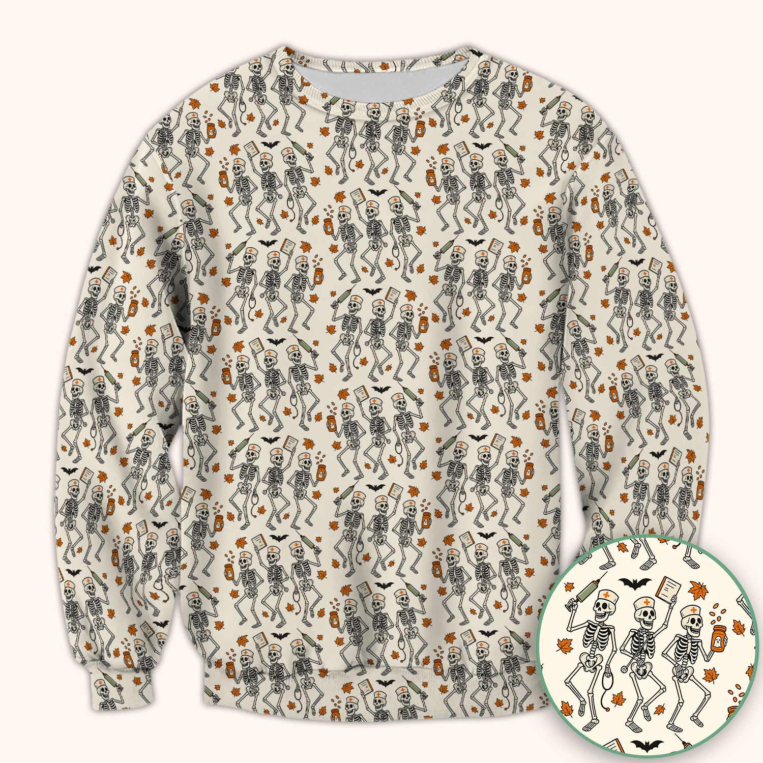 Funny Halloween Skeleton Pattern Scrub Top, Comfortable Scrubs for Nurses