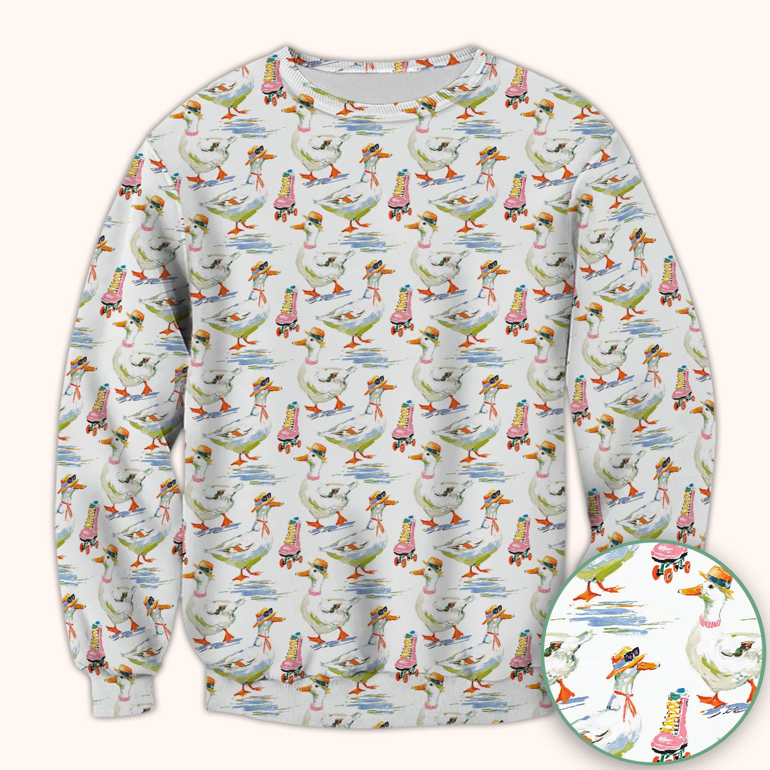 Roller Skating Goose Nurse Pattern Scrub Top, Comfortable Scrubs for Nurses