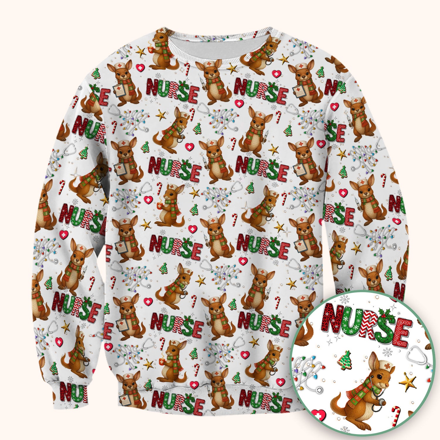 Aussie Kangaroo Christmas Scrub Top - Funny Holiday Nurse Shirt for Women - Cute Animal Medical Uniform