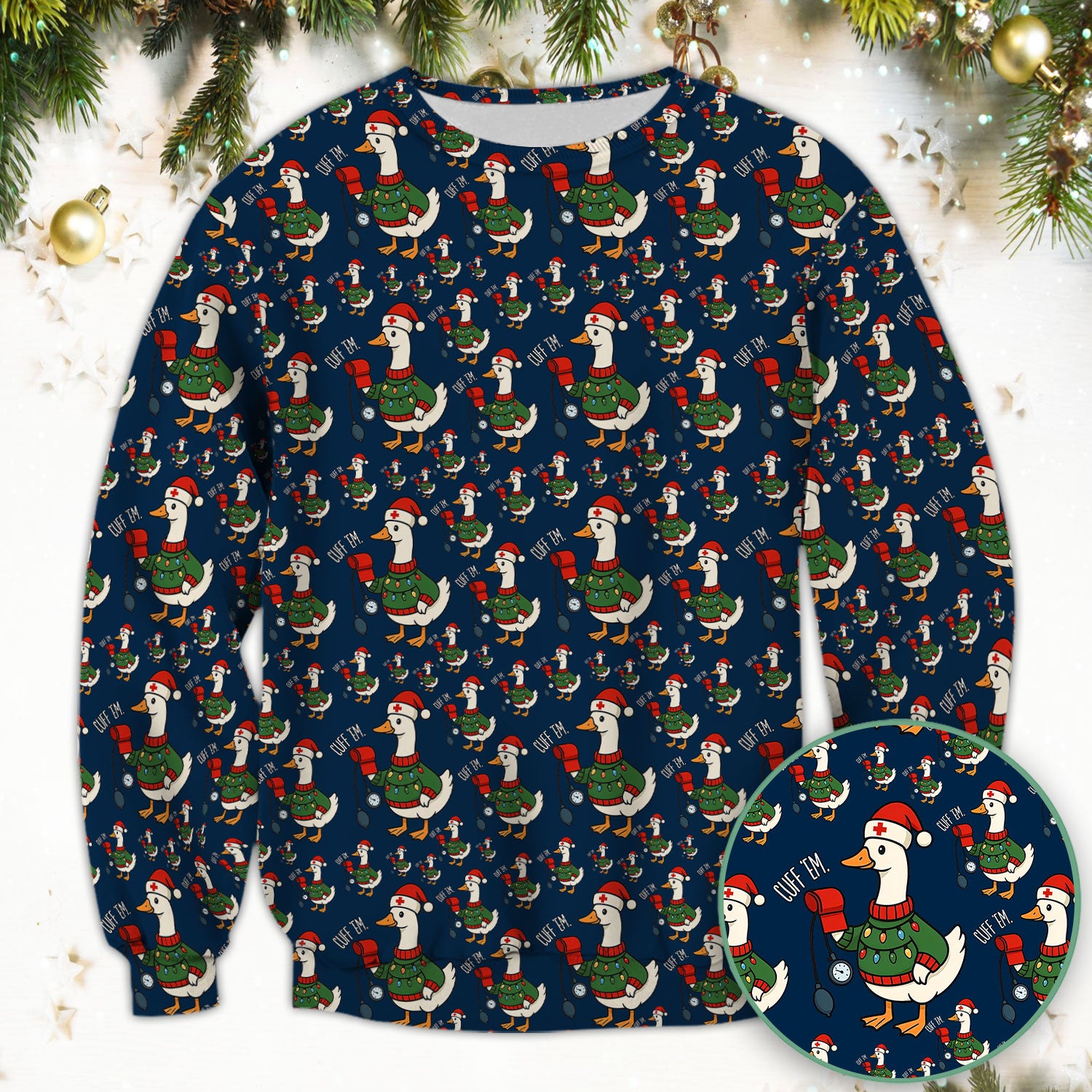 Nurse Christmas Duck Scrub Top, Cute Goose Pattern Scrub Shirt, RN LPN CNA Nursing Uniform
