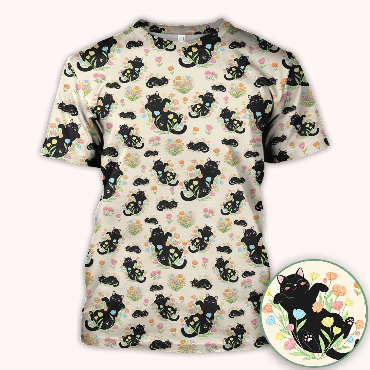 Cats With Cute Poses Floral Pattern Scrubs Top, Comfortable Scrubs for Nurses