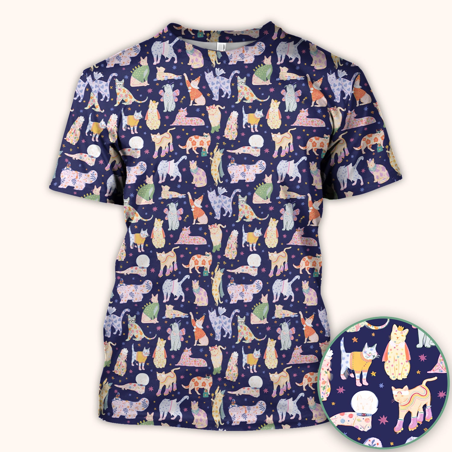 Cute Colorful Cats Pattern Scrub Top, Comfortable Scrubs for Nurses