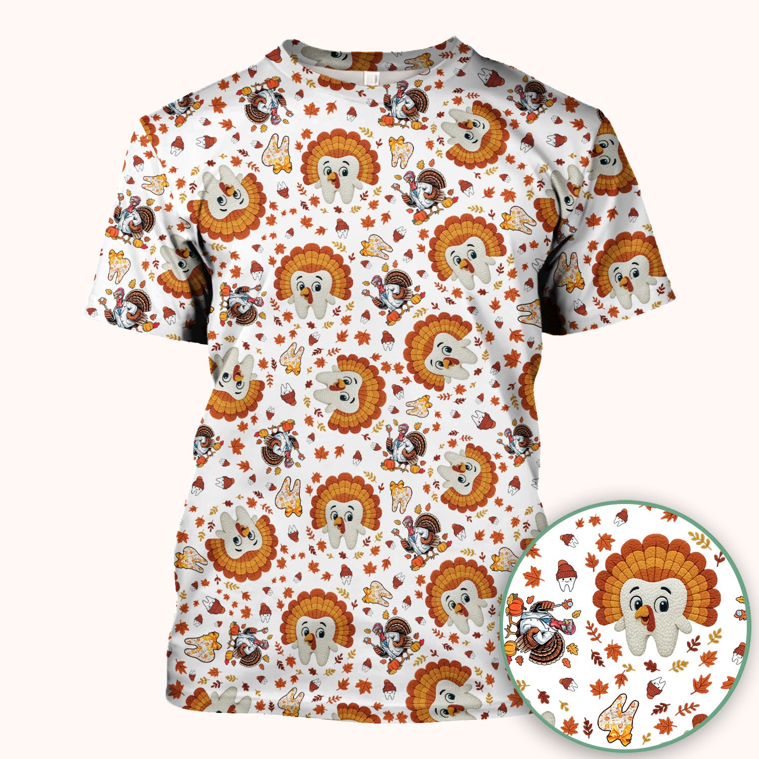 Funny Thanksgiving Tooth Scrub Top - Cute Turkey Dental Nurse Shirt - Fall Medical Uniform for Hygienists & Nurses