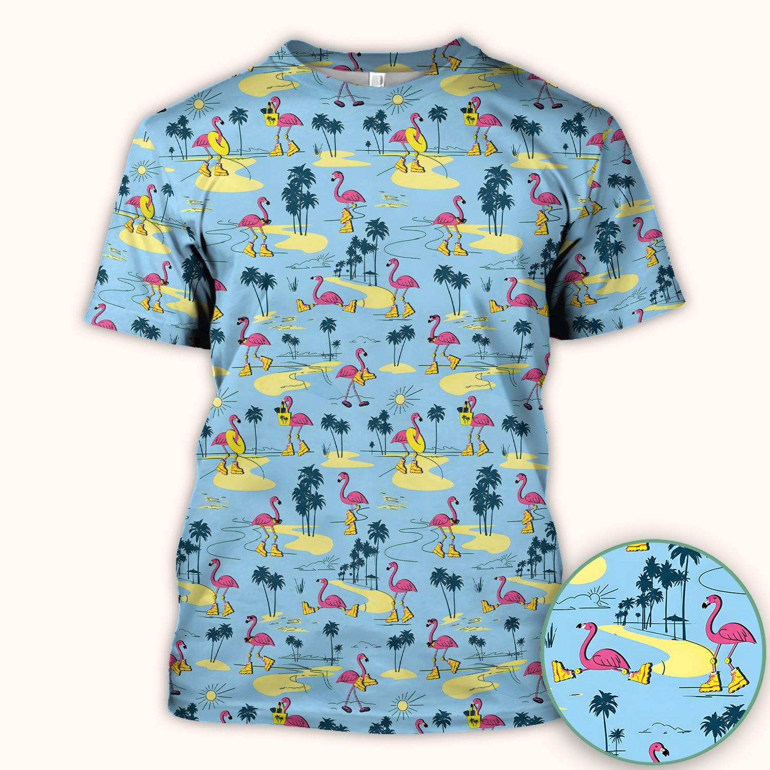 Retro Flamingo Nurse Scrub Top for RN, CNA, Healthcare Workers, Tropical Beach Uniform