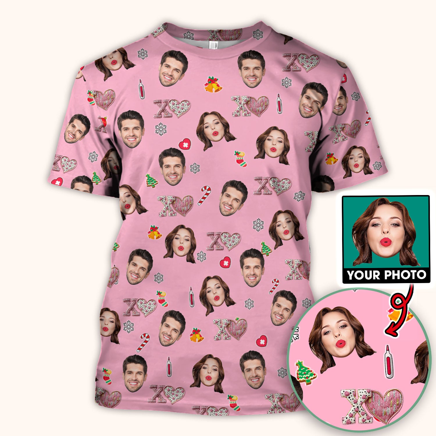 Custom Face Pattern XOXO Scrub Shirt, Personalized Photo Scrub Top, Breathable Fabrics Nursing Uniform
