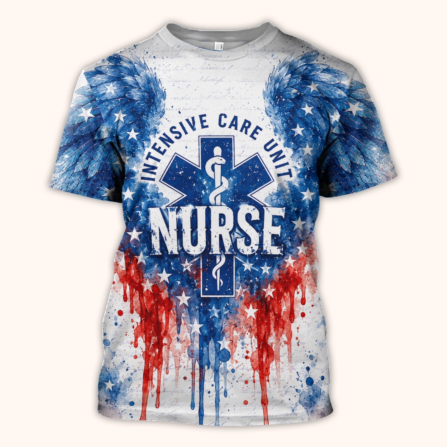 Patriotic Nurse Angel Wings Print Scrub Top, Comfortable Scrubs for Nurses