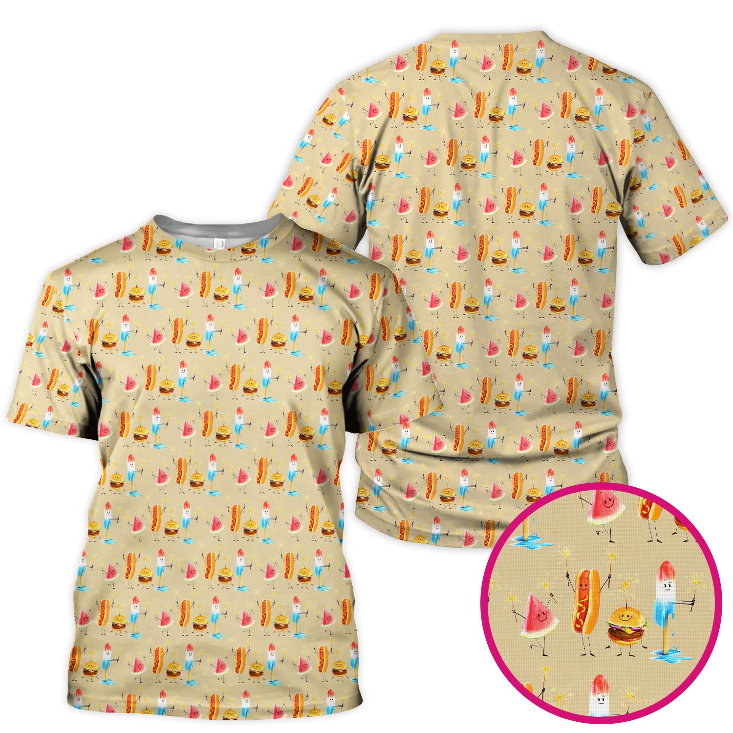 Funny Summer Food Icons Pattern Scrub Top, Comfortable Scrubs for Nurses