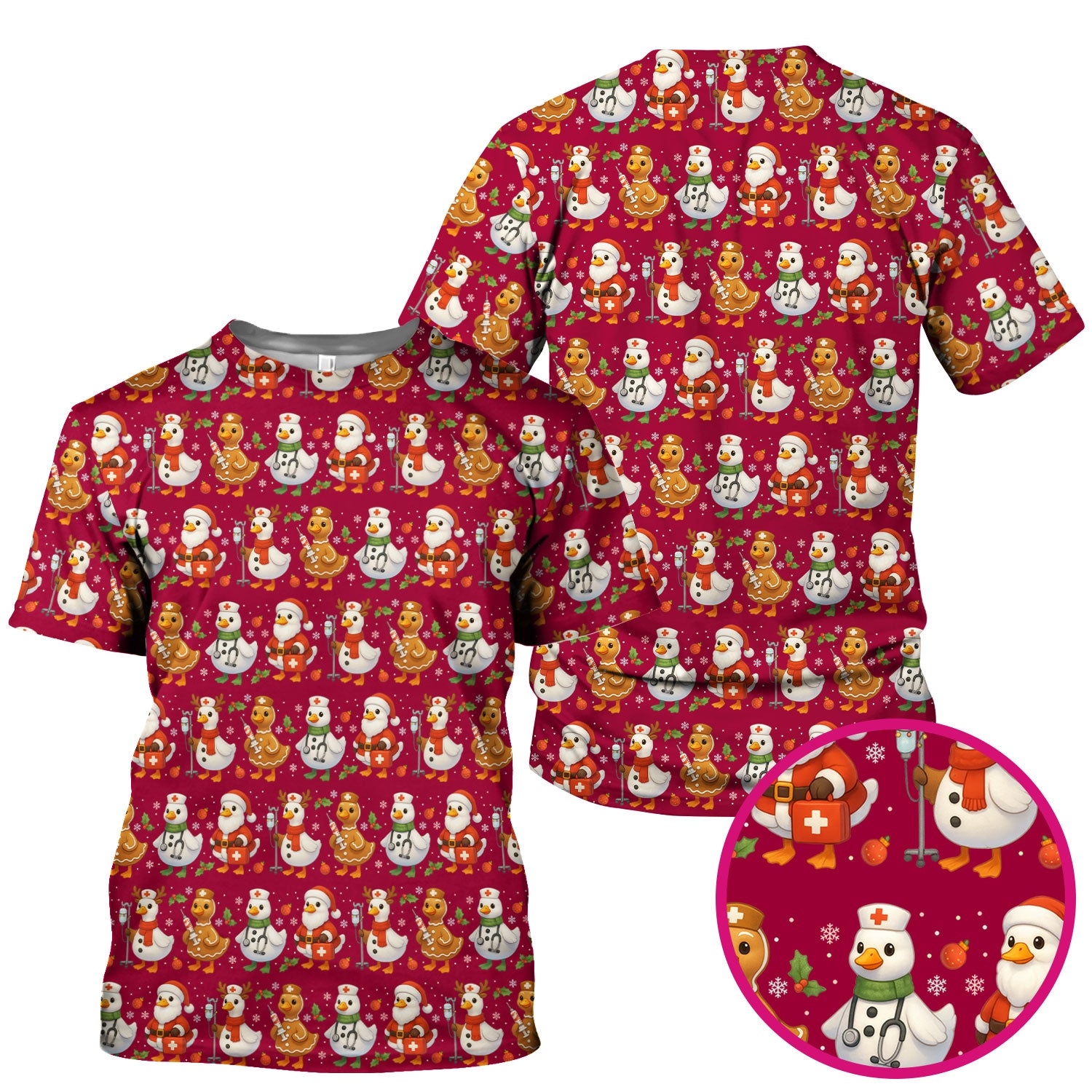 Christmas Goose Scrubs for Women - Funny Holiday Goose Pattern Medical Scrub Top - Festive Christmas Scrubs with Cute Nurse Design