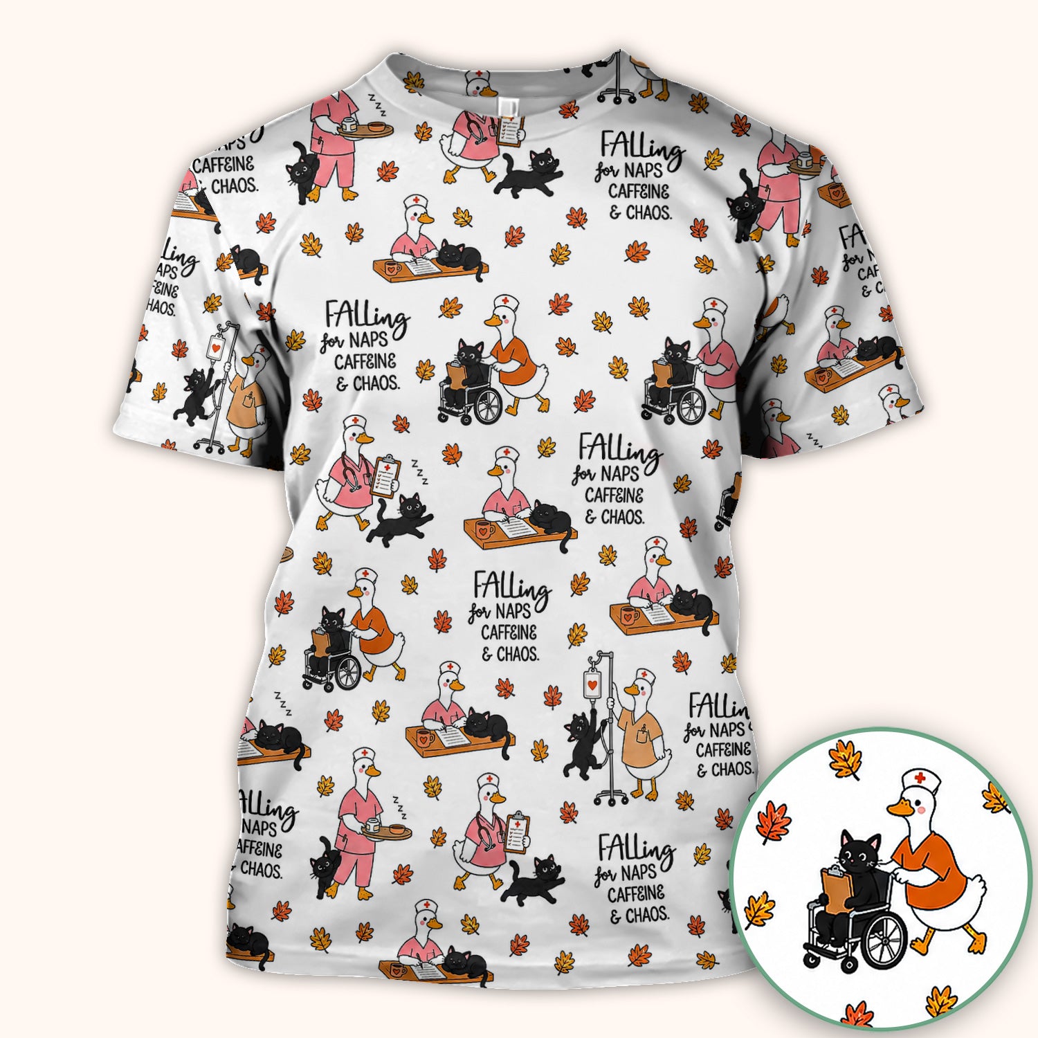 Funny Fall Nurse Goose And Black Cat Scrub Top, Comfortable Scrubs for Nurses