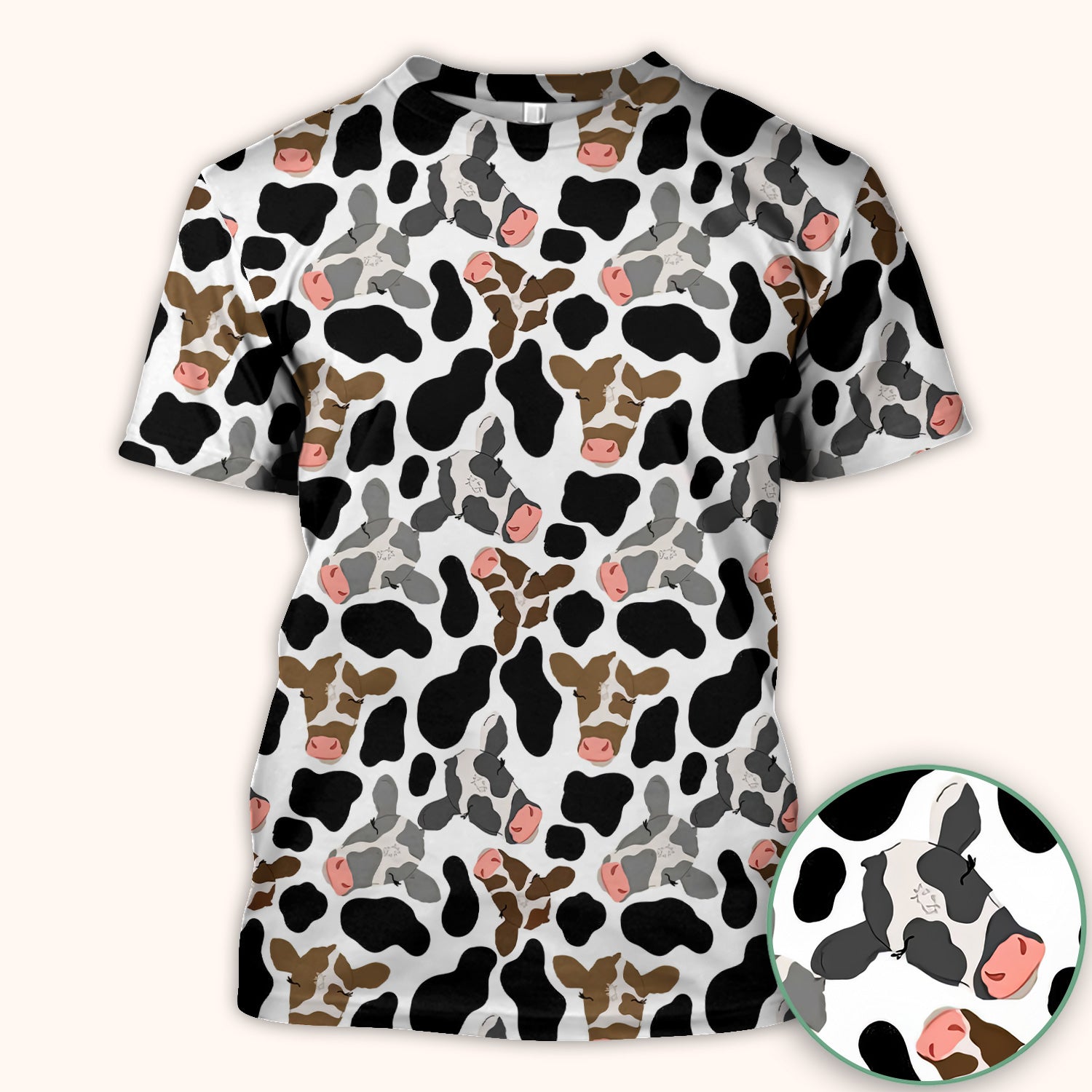 Cute Cow Face Black White Pattern Nurse Scrub Top, Comfortable Scrubs for Nurses
