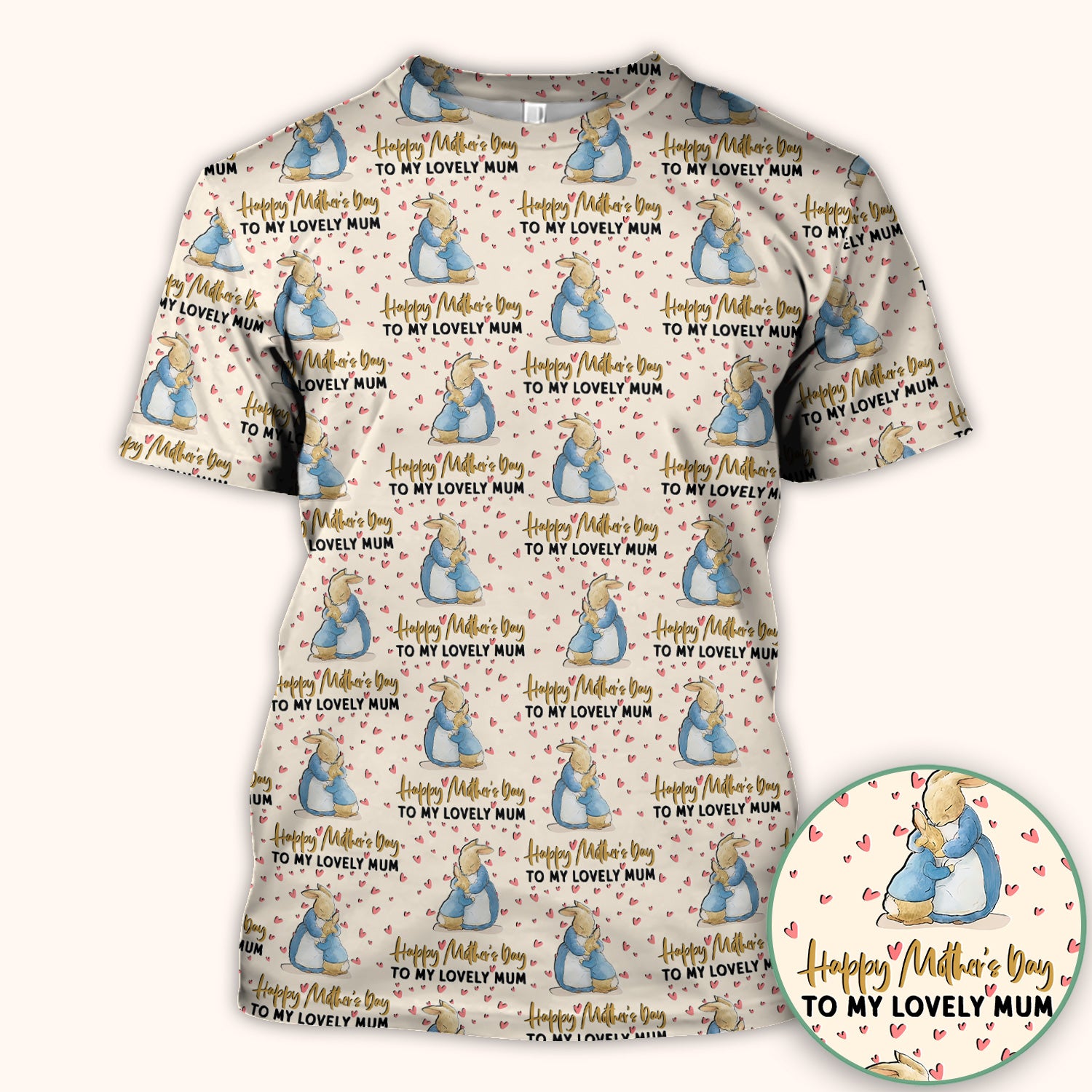 Happy Mothers Day Bunny Love Pattern Scrubs Top, Comfortable Scrubs for Nurses