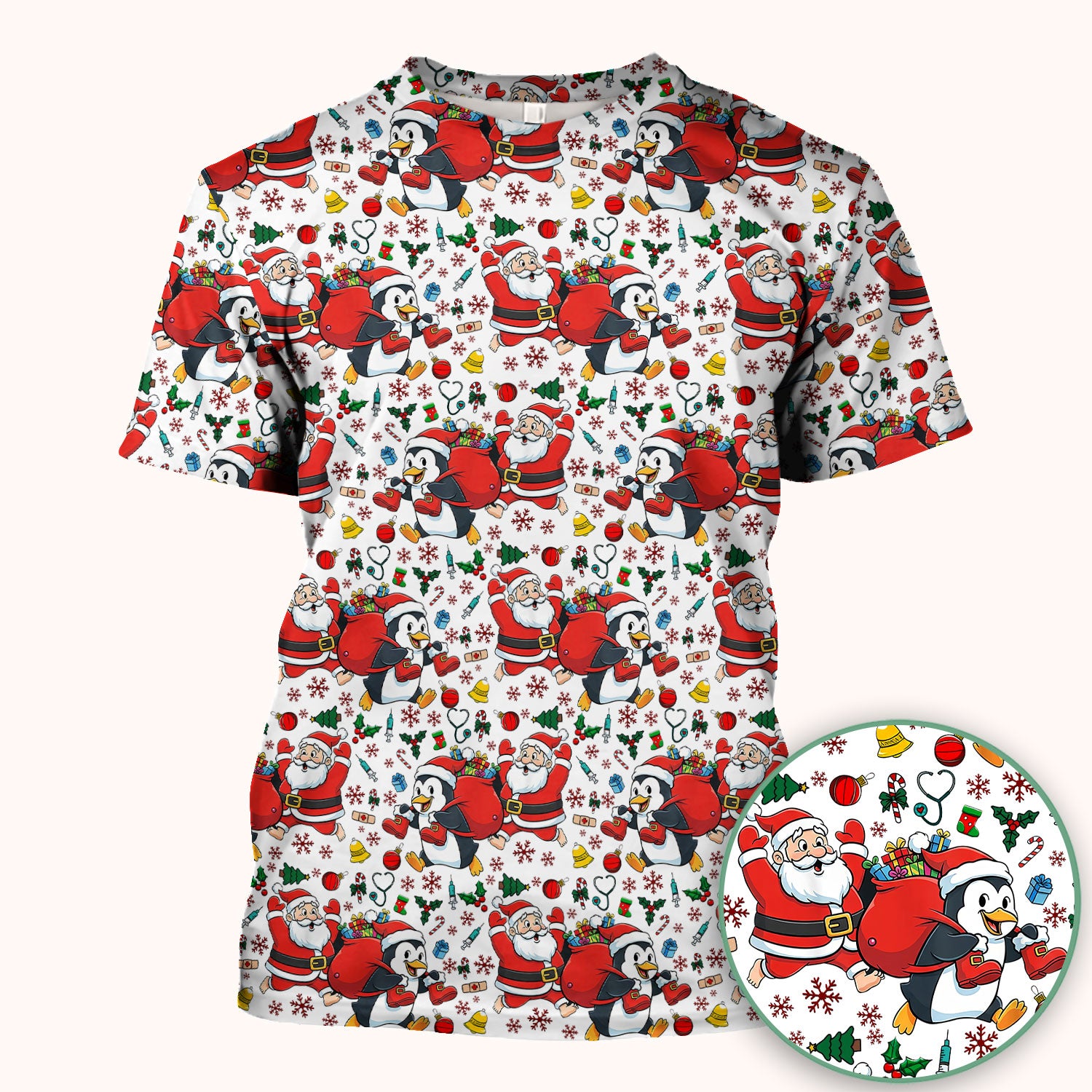 Funny Penguin Christmas Scrub Top - Santa Holiday Nurse Uniform for Women - Medical Gift for RN CNA LPN