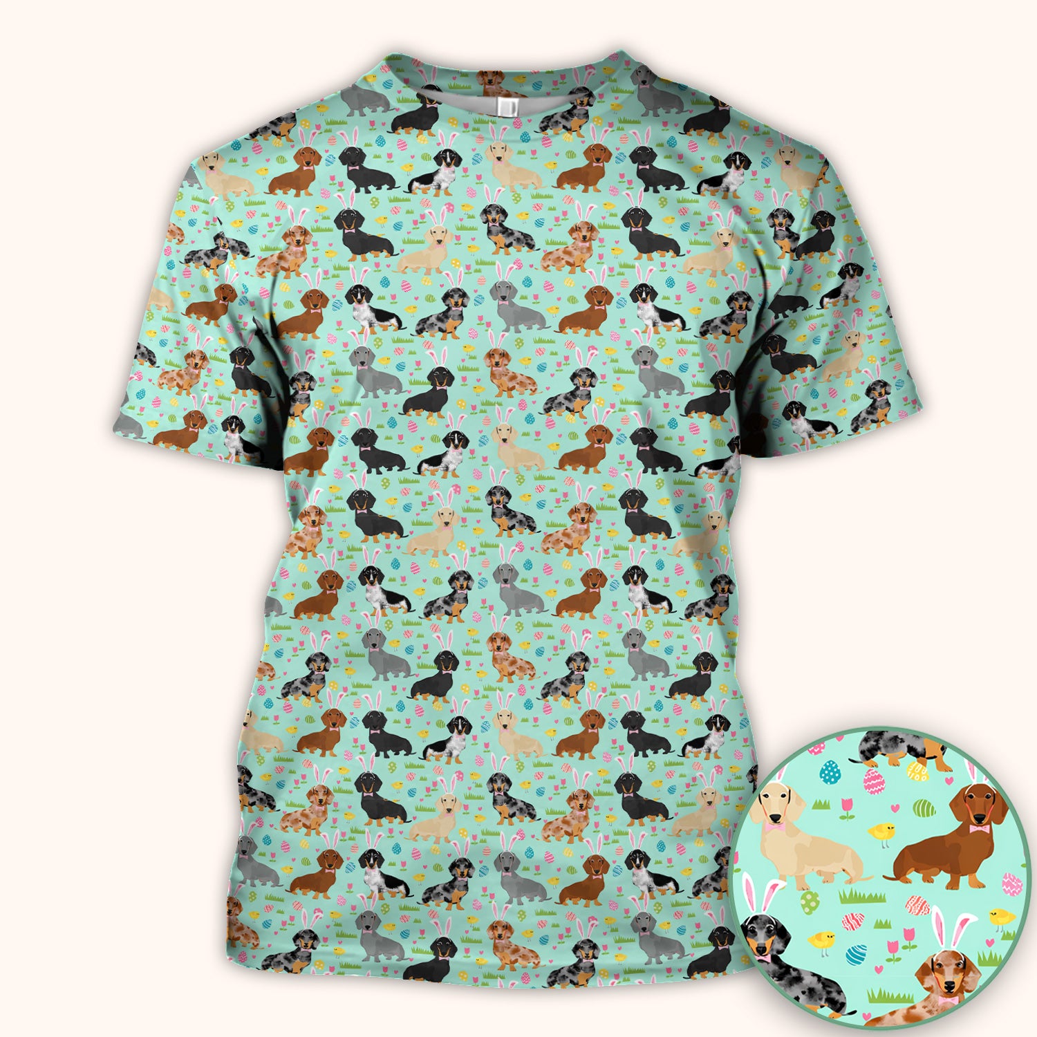Easter Dachshund Dog Pattern Scrub Top, Comfortable Scrubs for Nurses
