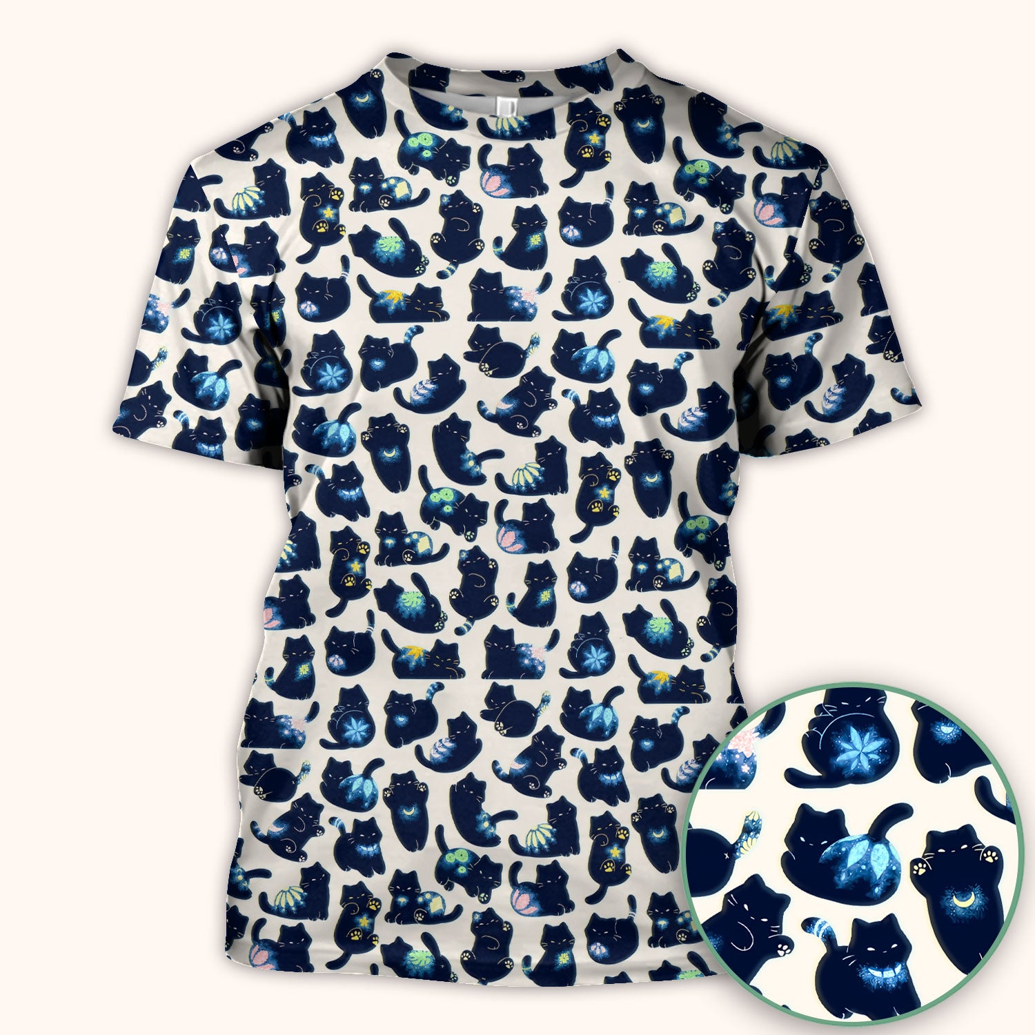 Midnight Cat Scrub Top, Black Cat Pattern Nurse Shirt, Breathable Fabrics Nursing Uniform