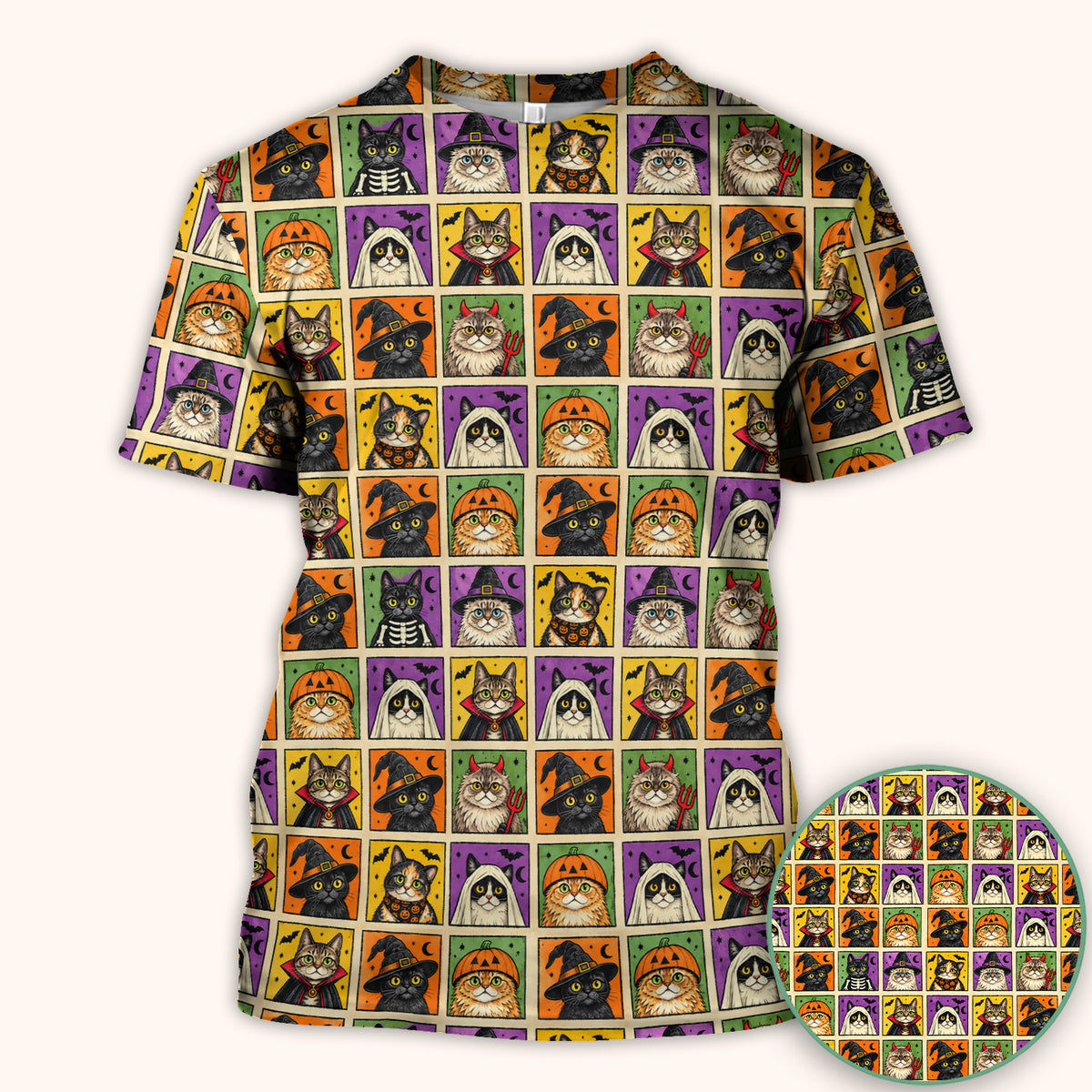 Halloween Cat Costume Patchwork Scrub Top, Comfortable Scrubs for Nurses