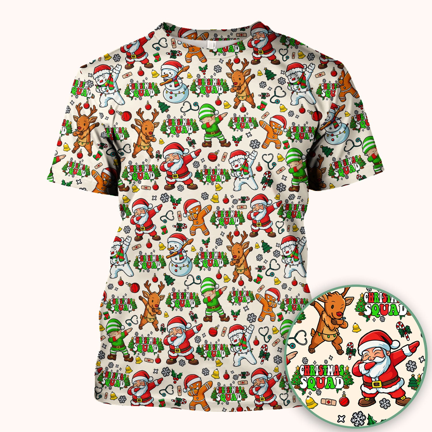 Christmas Squad Scrub Top - Funny Santa & Reindeer Shirt - Cute Holiday Medical Uniform for Nurses, Doctors & Vet Techs