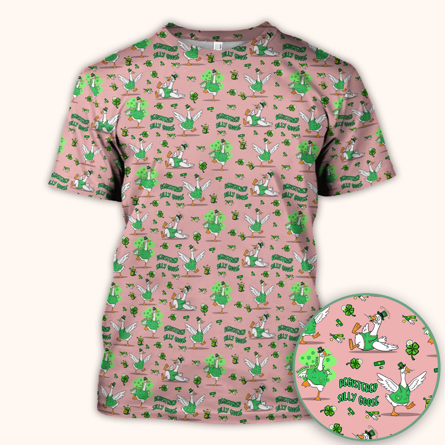Silly Goose St. Patrick’s Day Scrub Top, Funny Goose Shamrock Pattern Nurse Scrub Shirt, Irish Green Nursing Uniform