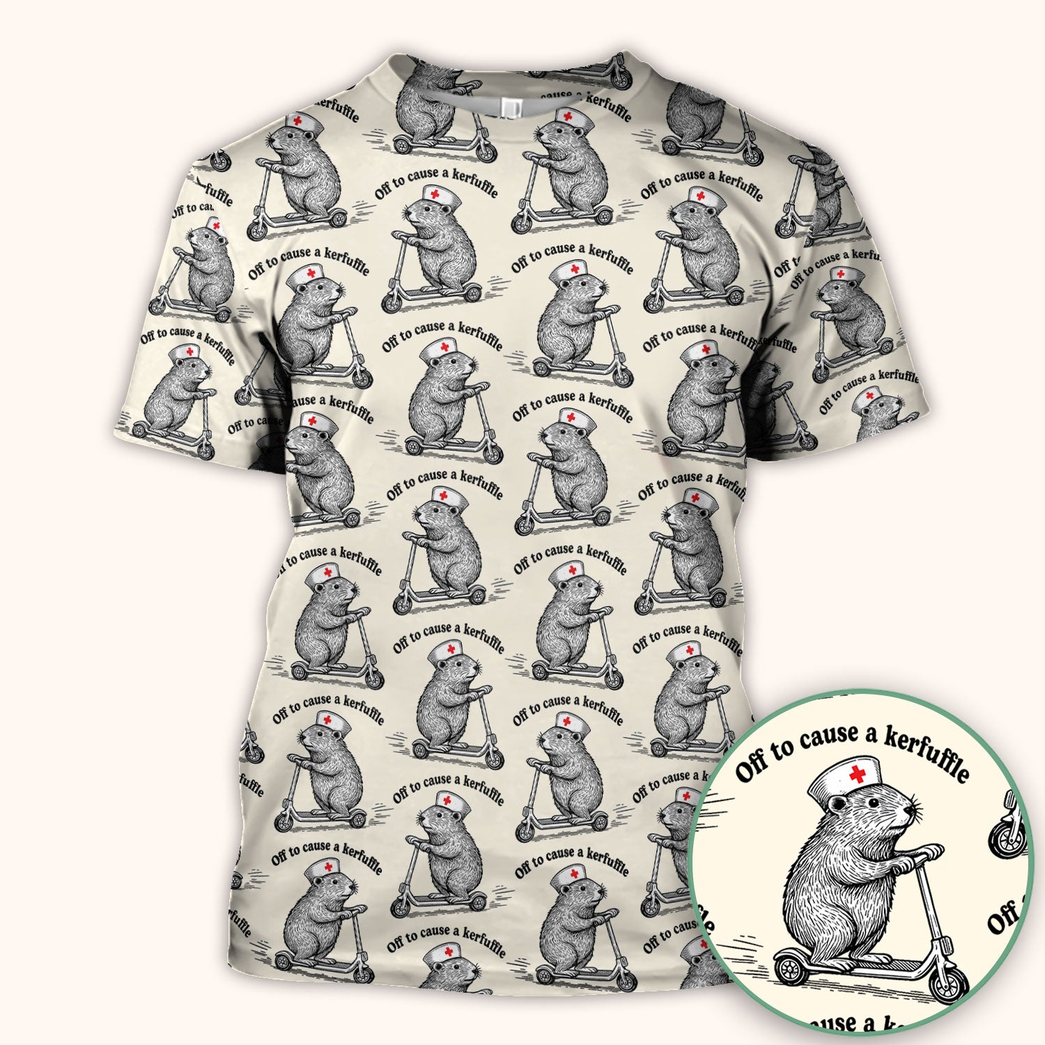 Funny Nurse Mouse Scooter Print Scrub Top, Comfortable Scrubs for Nurses