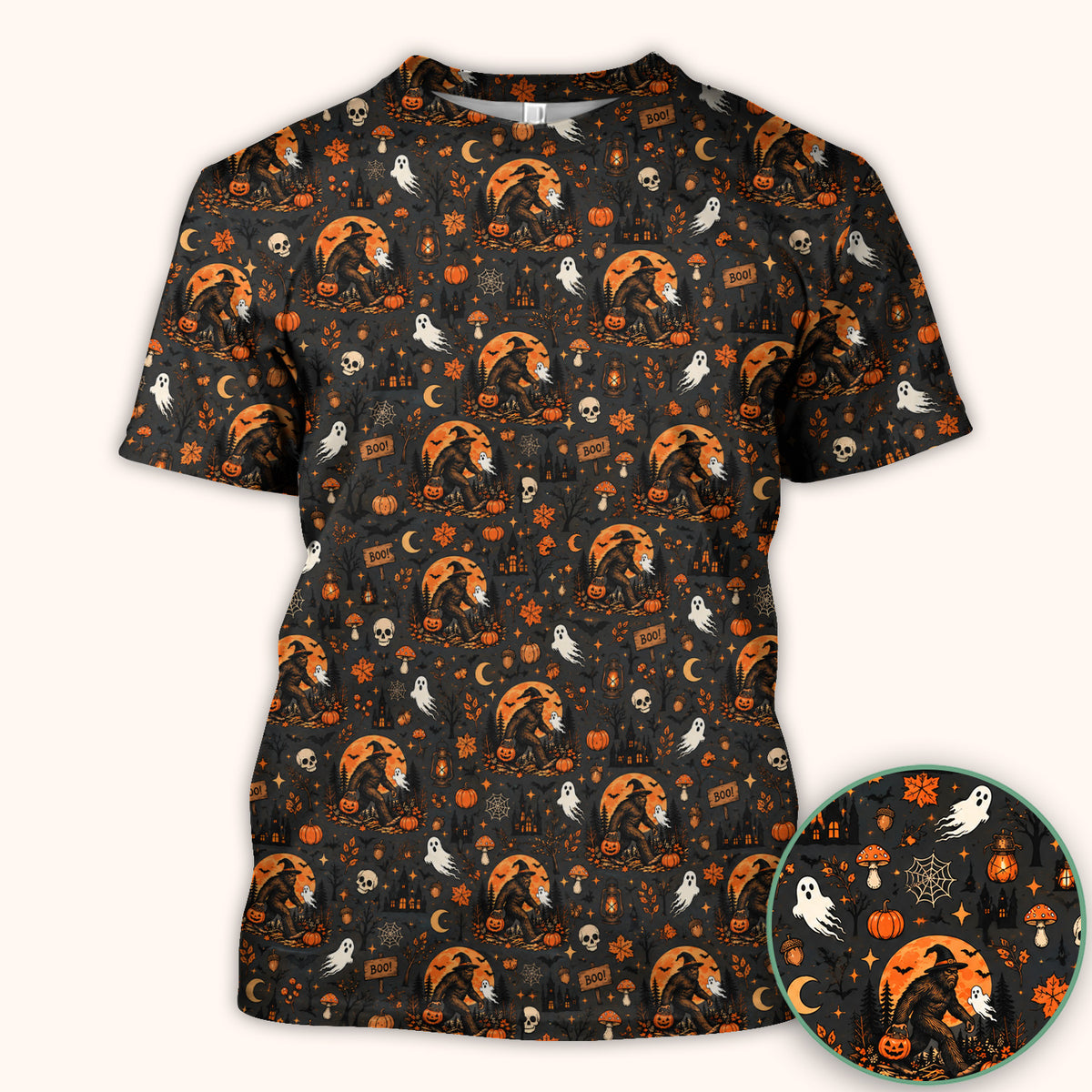 Halloween Bigfoot Ghost with Pumpkin Scrub Top, Comfortable Scrubs for Nurses