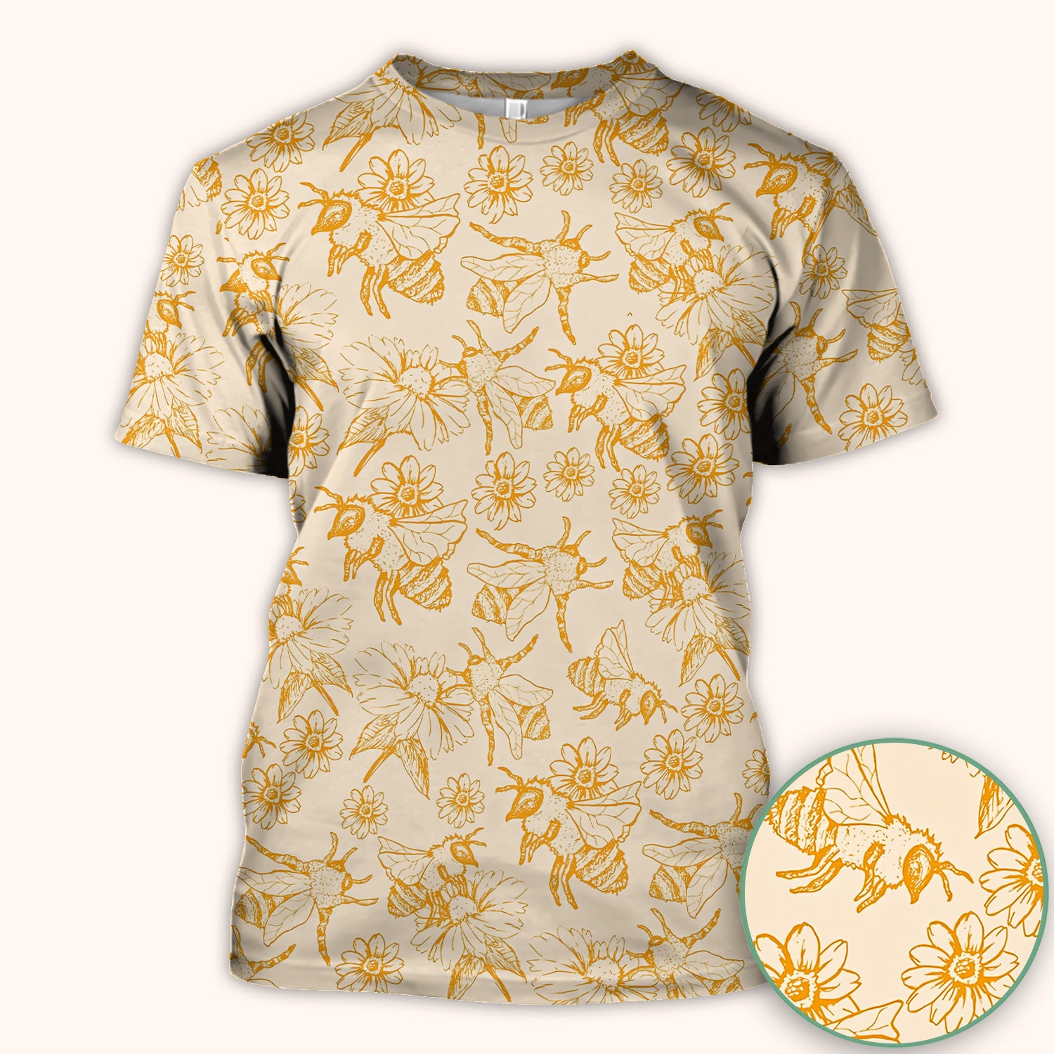 Cute Honey Bee Flower Sketch Pattern Scrub Top, Comfortable Scrubs for Nurses