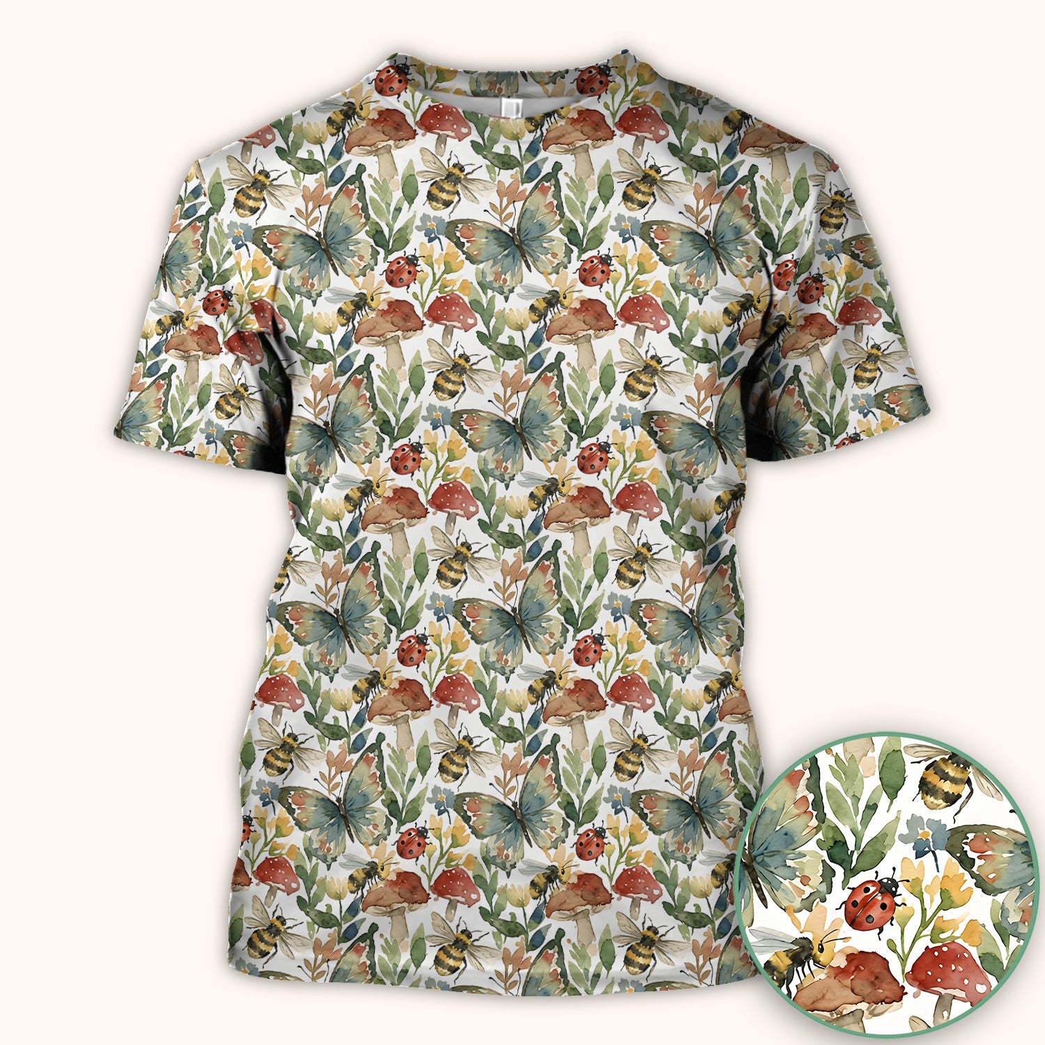 Butterfly Bee With Floral Mushroom Scrub Top, Comfortable Scrubs for Nurses