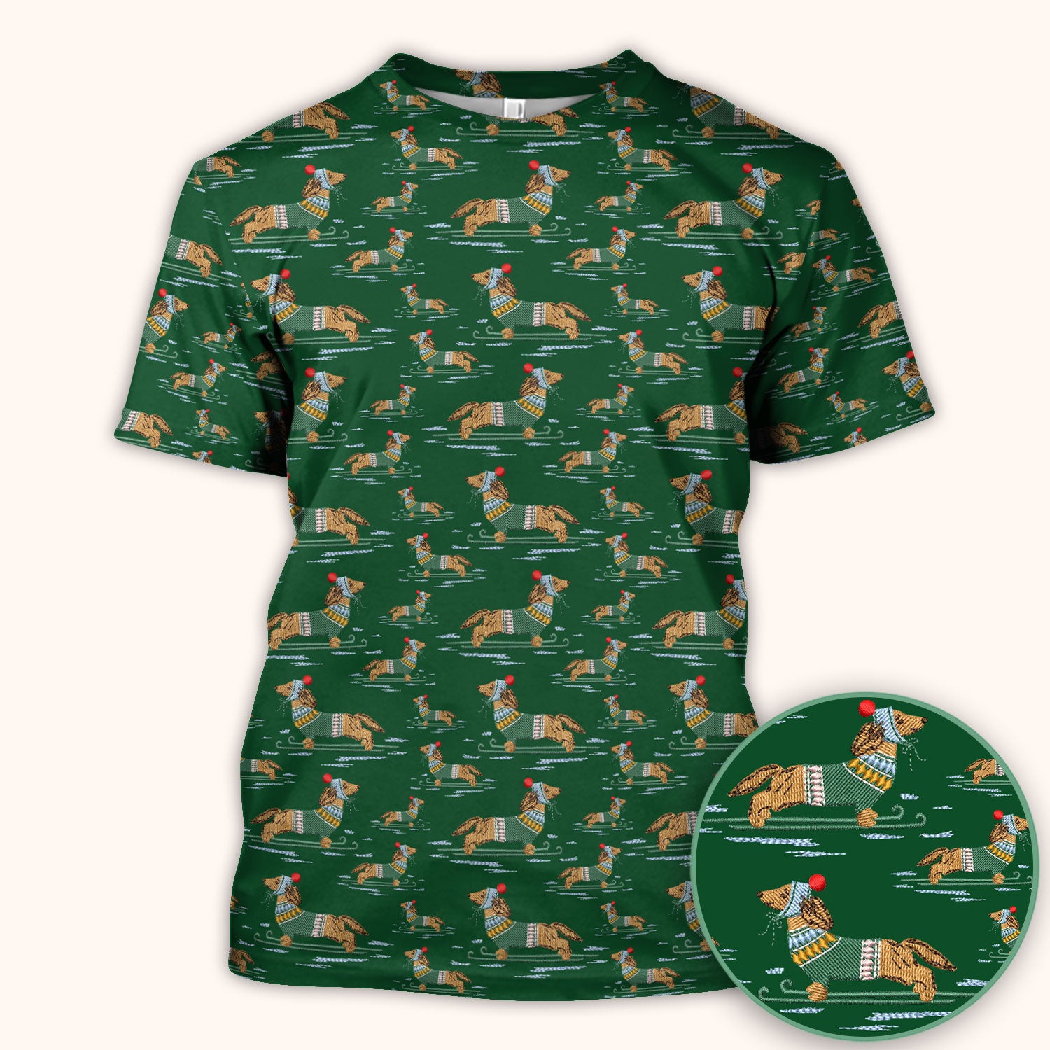 Dachshund Nurse Scrub Top, Wiener Dog Winter Pattern Shirt, Breathable Fabrics Nursing Uniform