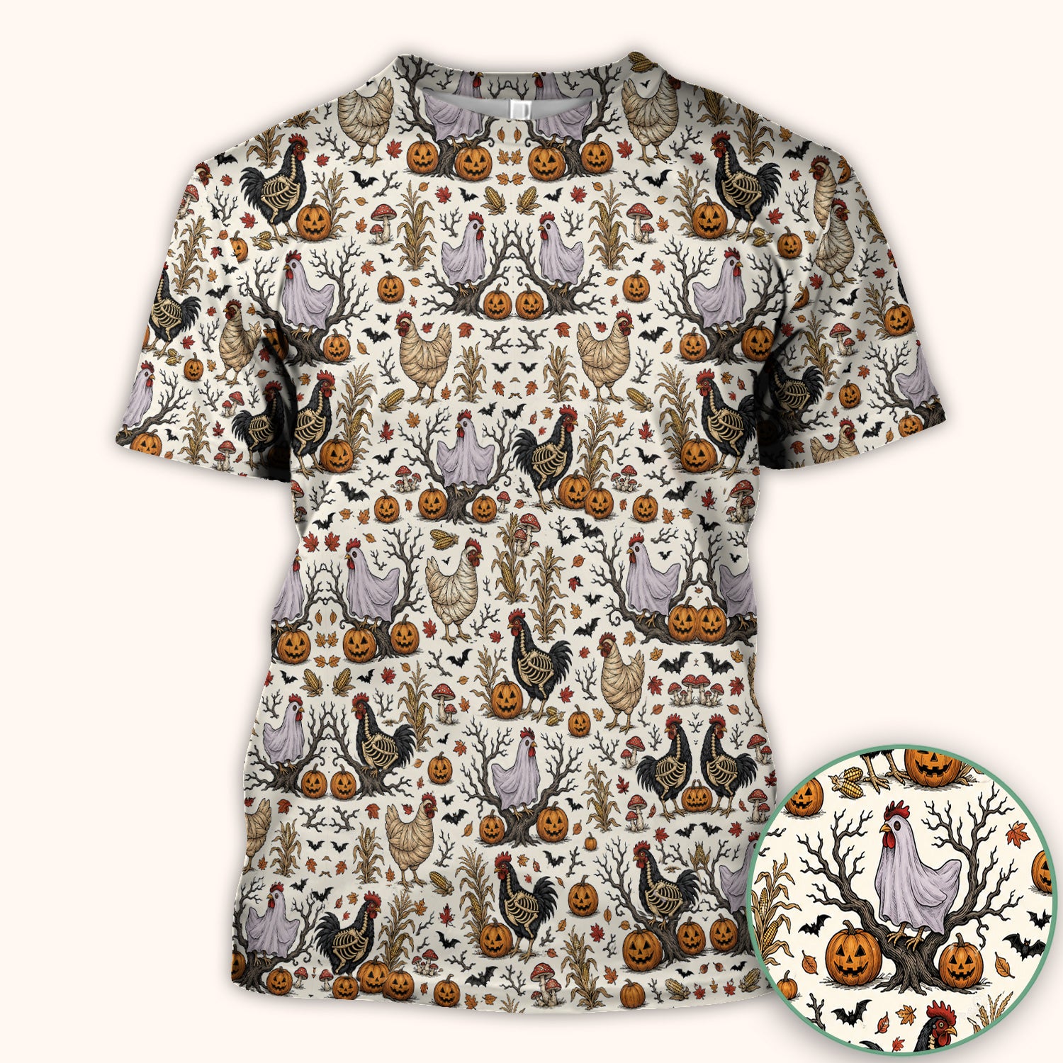 Halloween Skeleton Chickens Pattern Scrub Top, Comfortable Scrubs for Nurses