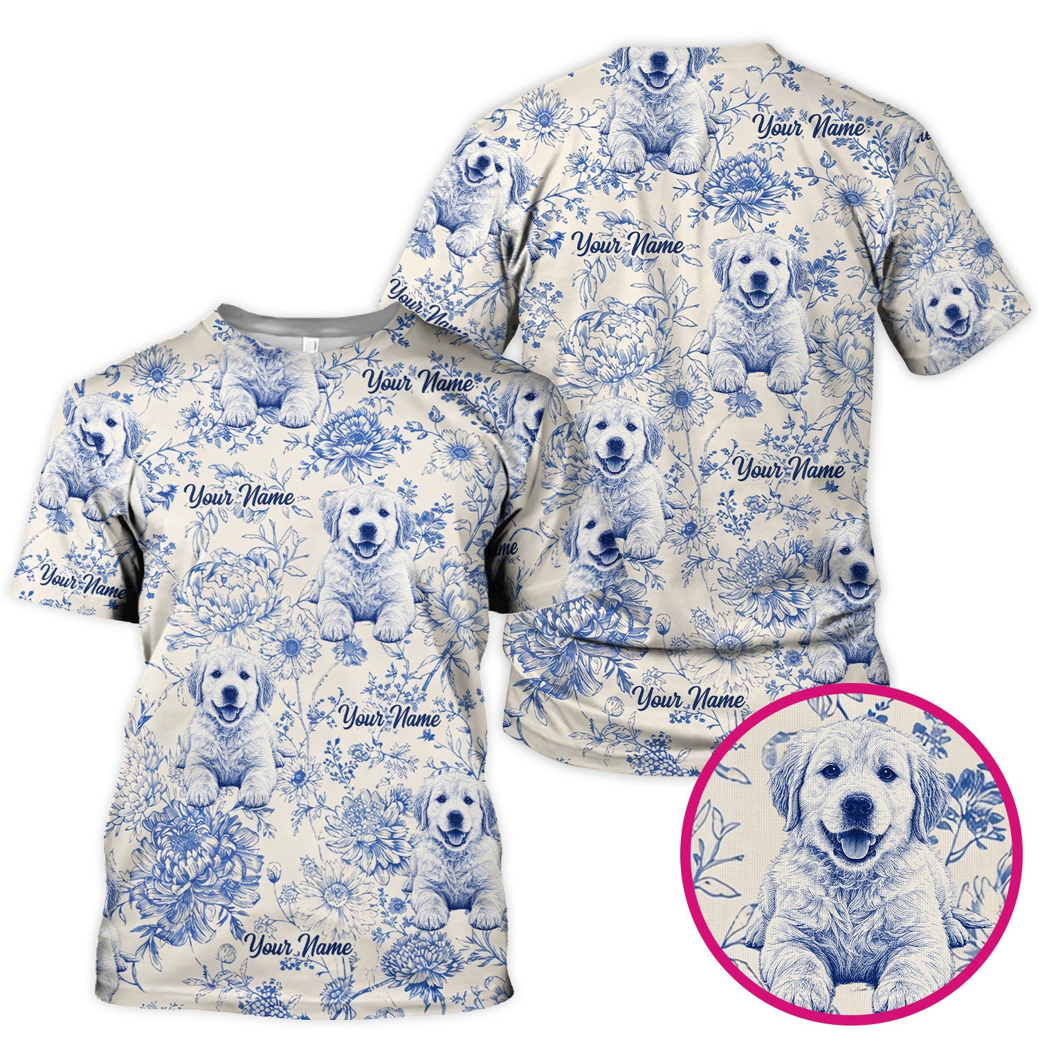 Personalized Custom Pet Photo Name Floral Pattern Scrub Top, Breathable Fabrics Nursing Uniform