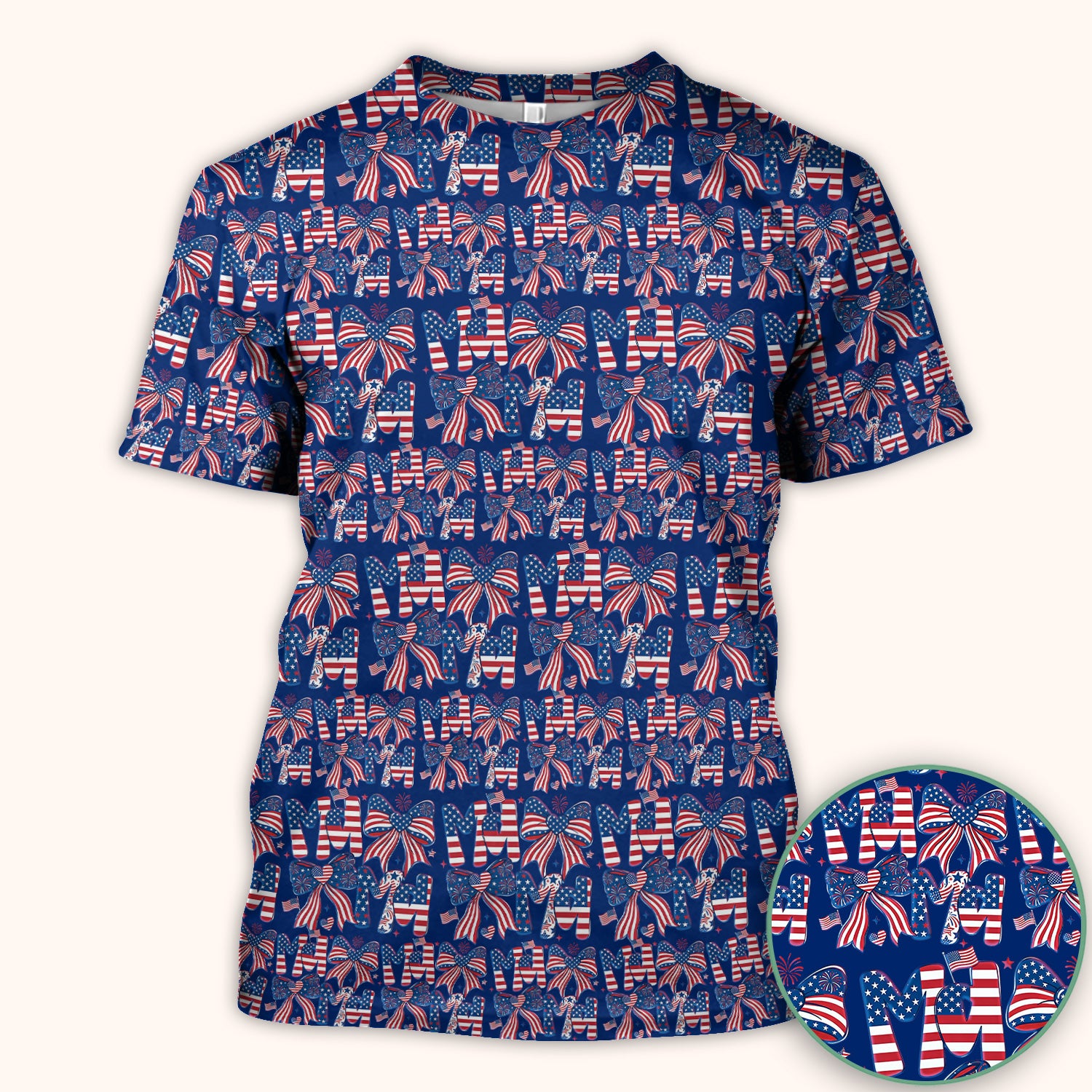 American Flag MaMa Bow Pattern Scrub Top, Comfortable Scrubs for Nurses