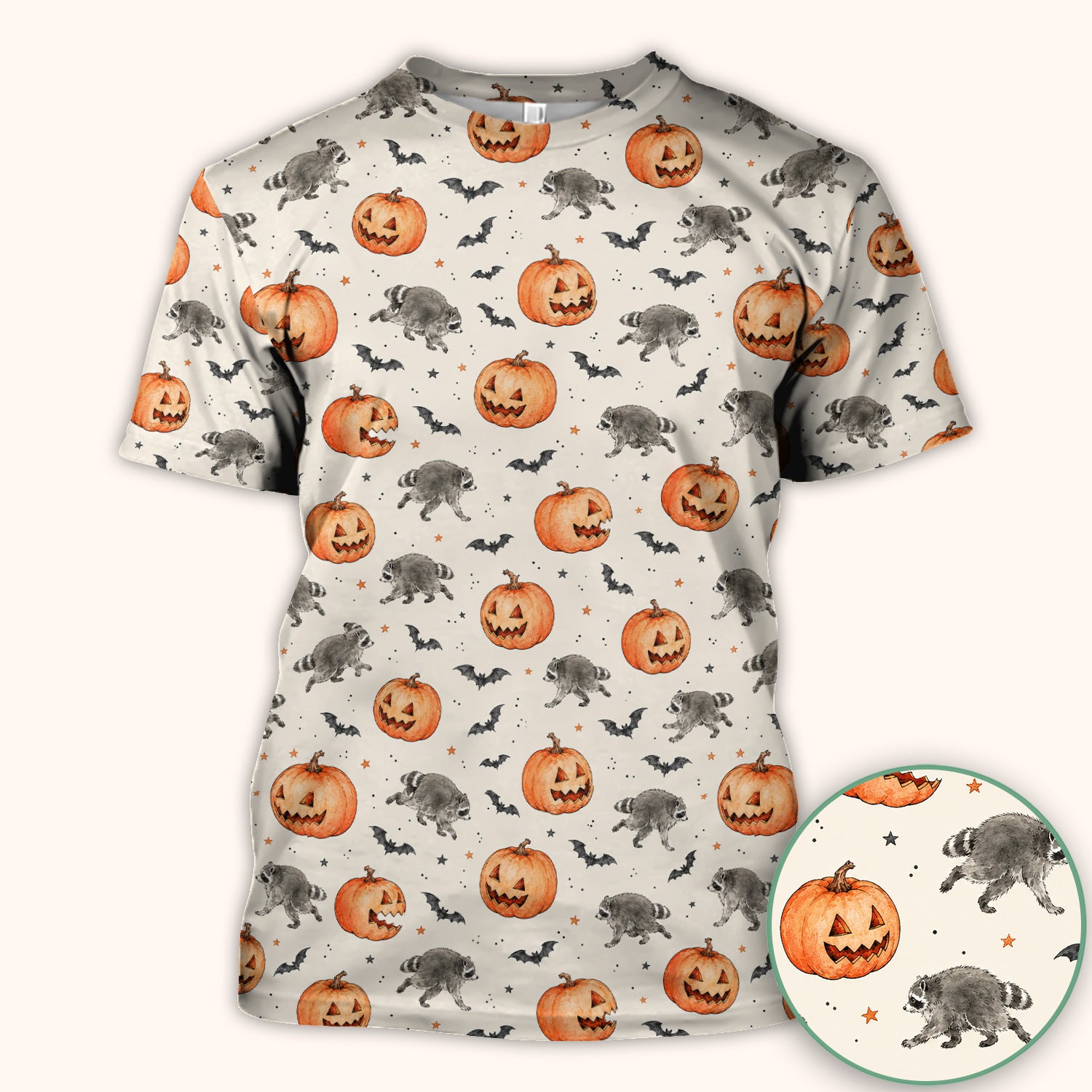 Spooky Halloween Raccoon And Pumpkin Scrub Top, Comfortable Scrubs for Nurses