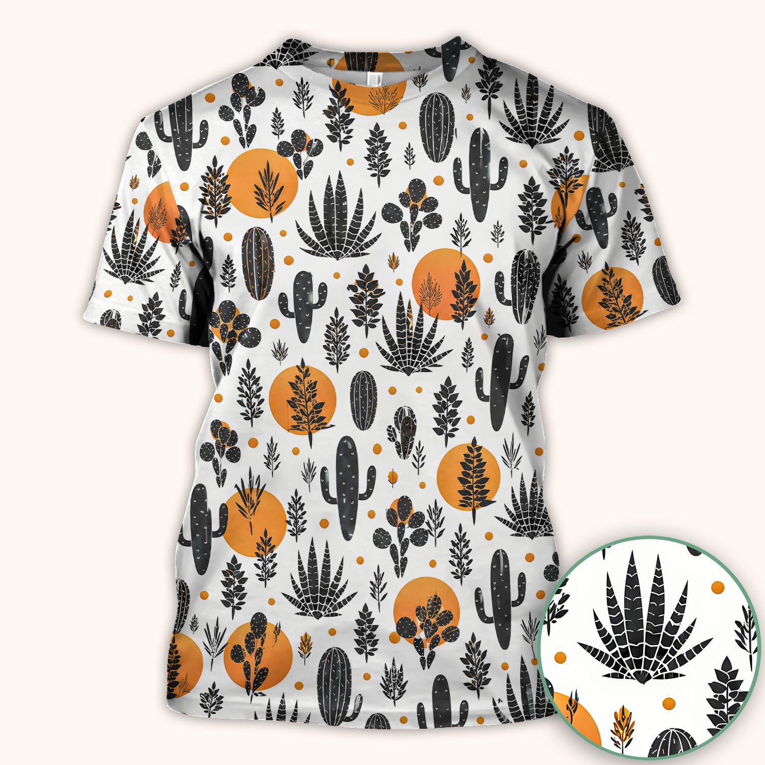 Desert Cactus Orange Sun Pattern Scrub Top, Comfortable Scrubs for Nurses