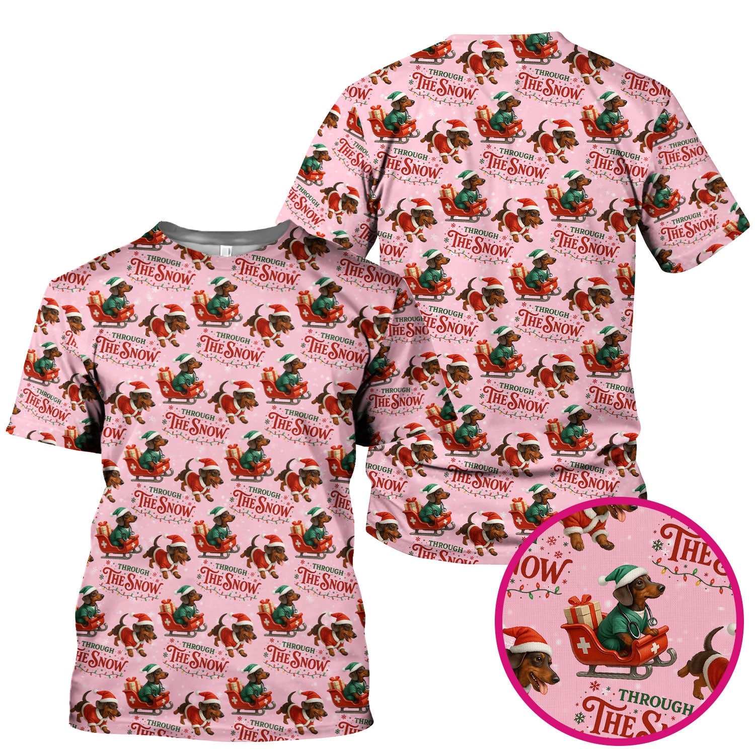 Dachshund Christmas Scrub Top, Cute Dog Nurse Scrub Shirt, Through The Snow Pattern Nursing Uniform