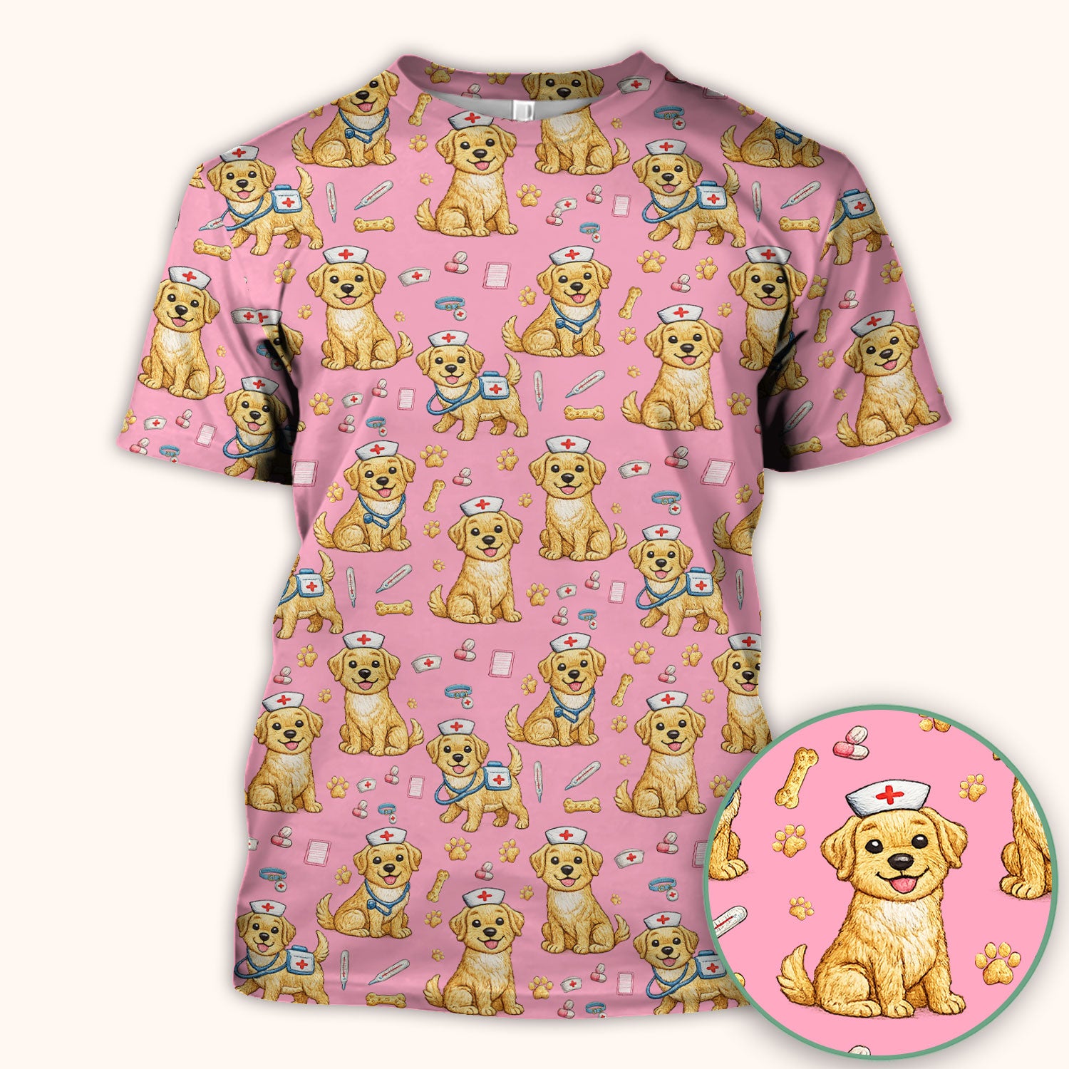 Cute Puppy Nurse Medical Print Scrub Top, Comfortable Scrubs for Nurses